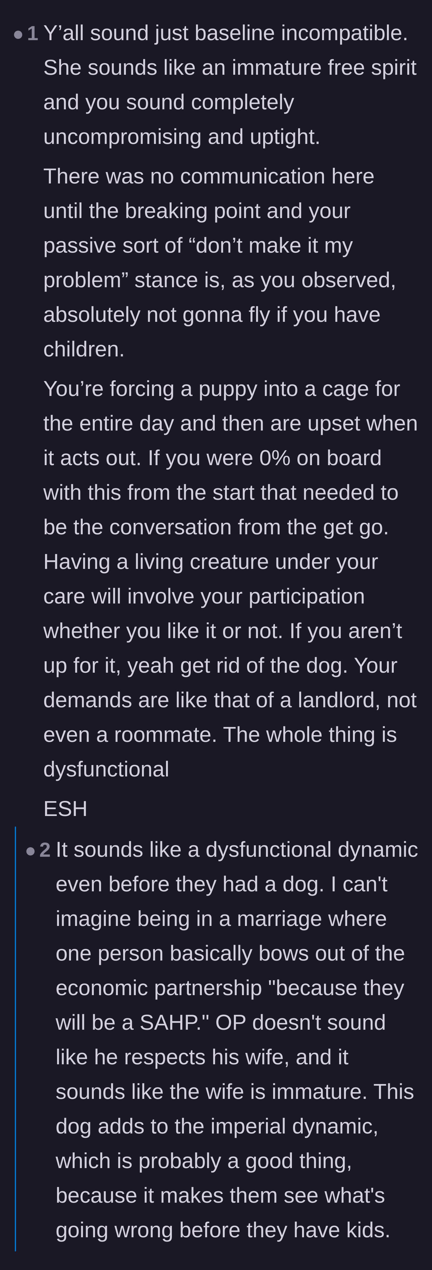 Comment thread 4 - A deep dive into the couple's dysfunctional, landlord-tenant relationship dynamic and the wife's risky financial dependence