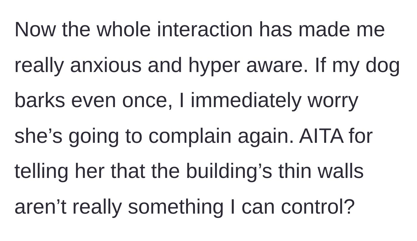 Story part 5 - The tenant expressing anxiety and hyper-awareness about making any noise in her own home.