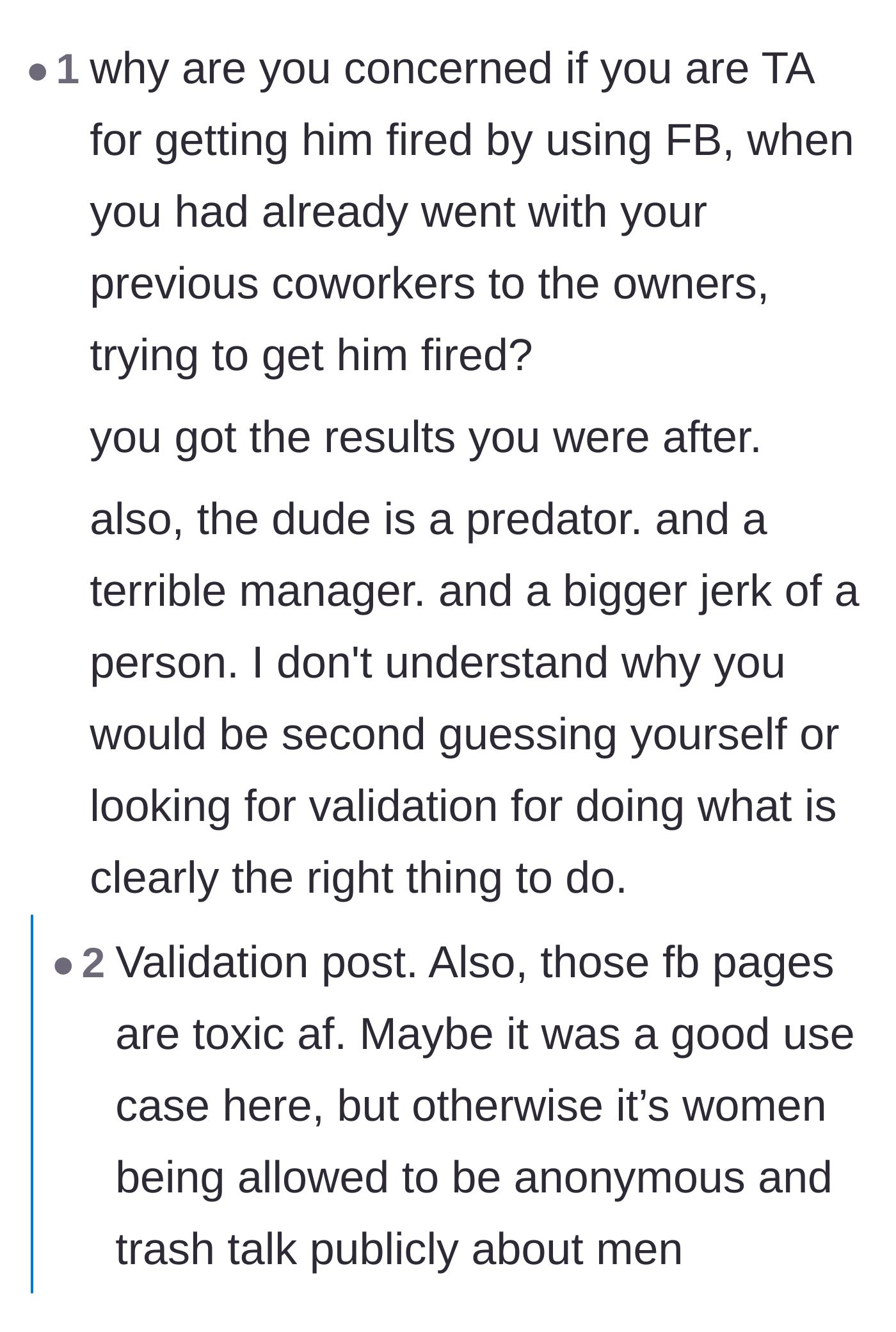 Comment thread 4 - A debate about the ethics and necessity of anonymous warning networks for women.