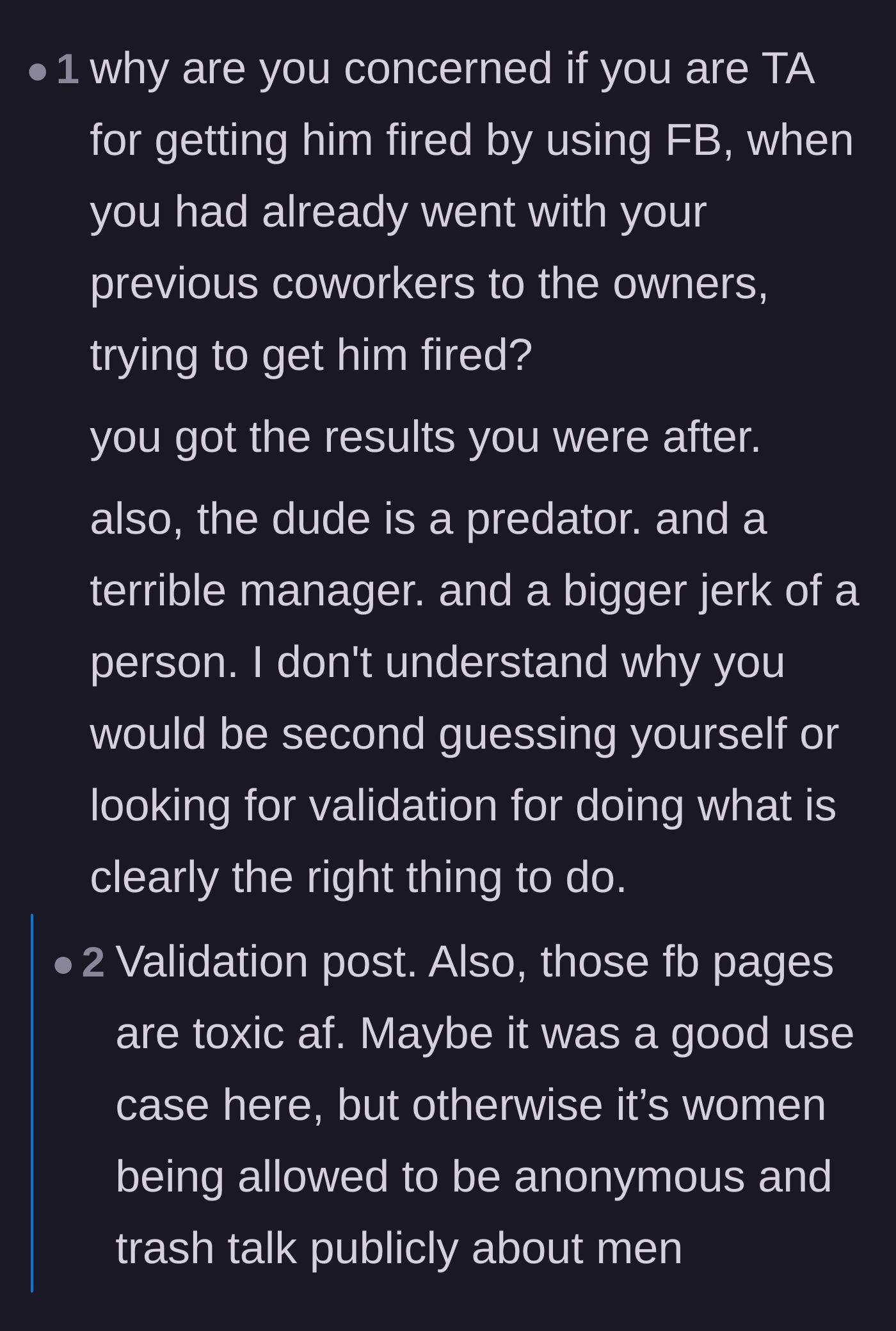 Comment thread 4 - A debate about the ethics and necessity of anonymous warning networks for women.