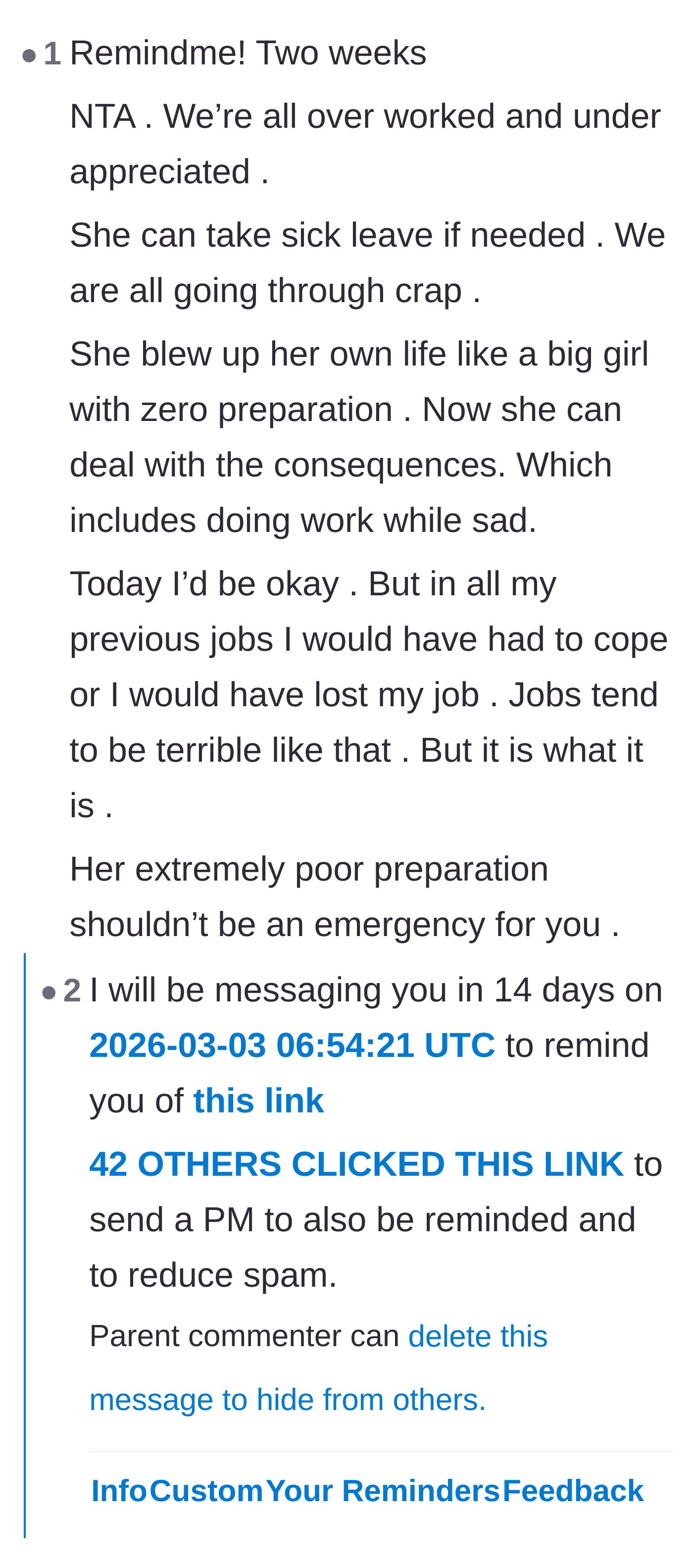 Comment thread 4 - A blunt reminder that everyone has personal struggles but still has to meet their professional obligations