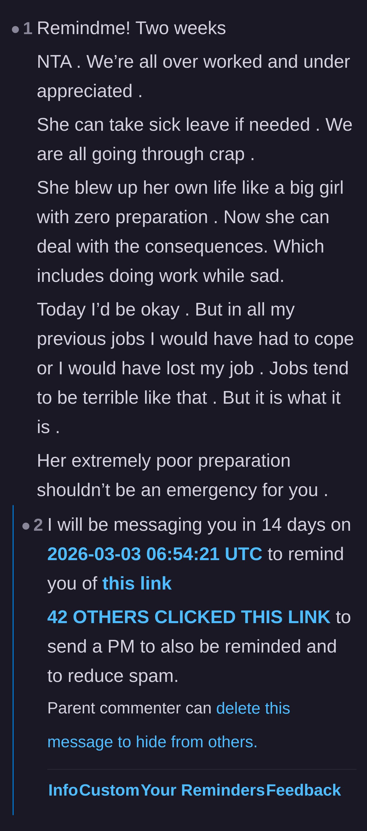 Comment thread 4 - A blunt reminder that everyone has personal struggles but still has to meet their professional obligations