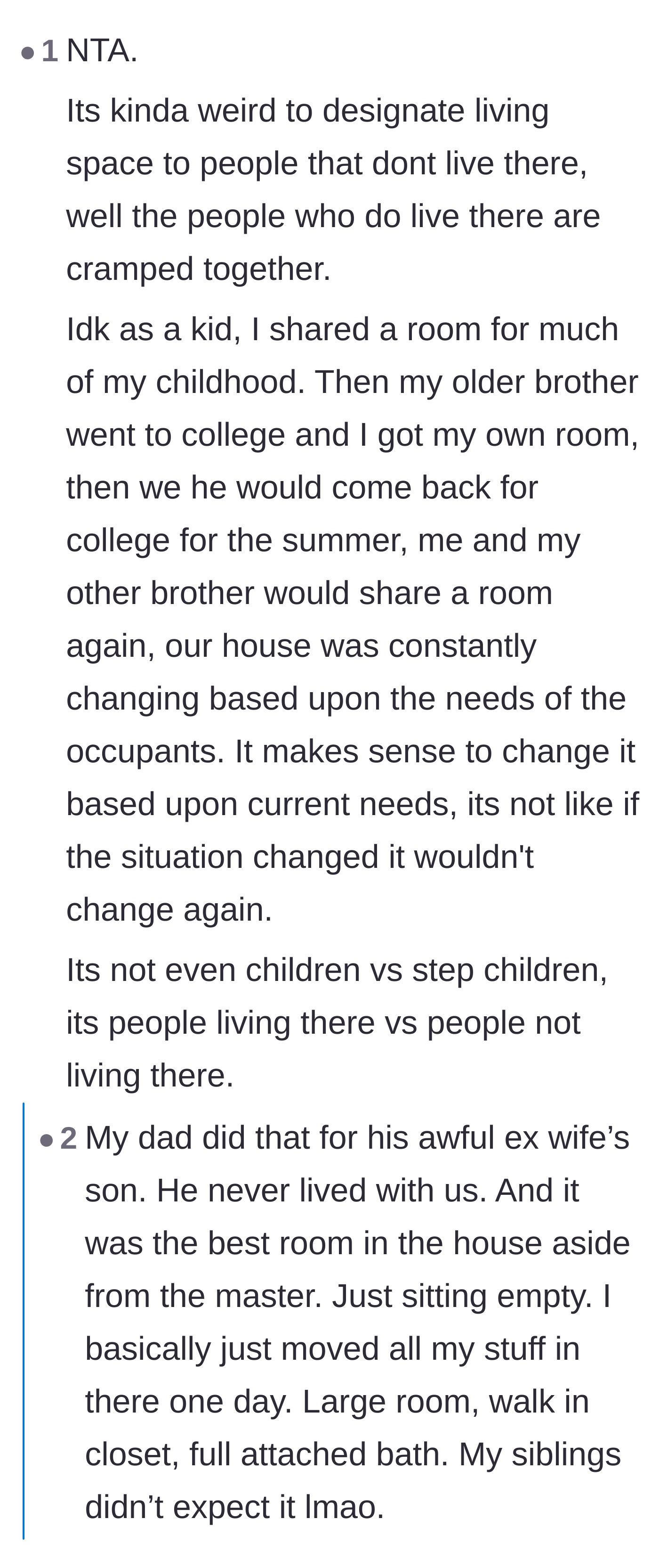 Comment thread 1 - Readers sharing practical stories about how family homes naturally adapt and repurpose empty bedrooms when children move out.