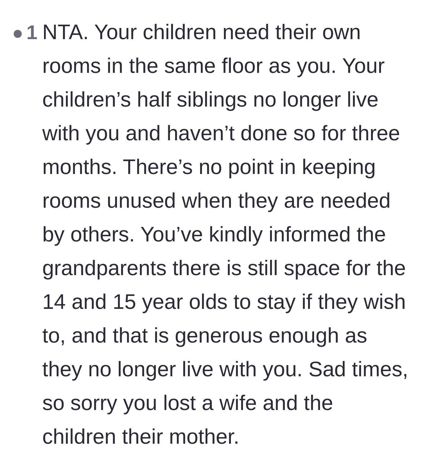 Comment thread 3 - Support for the widower prioritizing his biological children's immediate needs while still offering a welcoming space for the stepchildren.