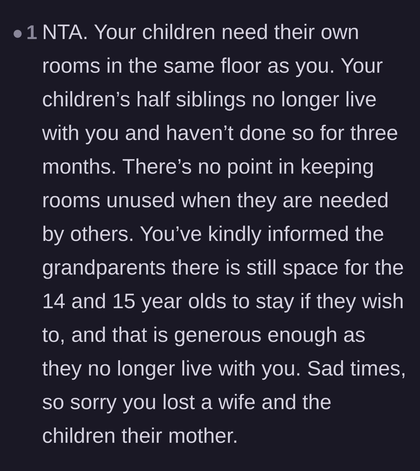 Comment thread 3 - Support for the widower prioritizing his biological children's immediate needs while still offering a welcoming space for the stepchildren.