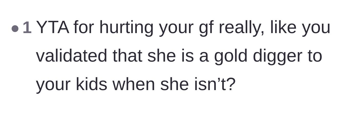 Comment thread 5 - A brief comment condemning the father for accidentally validating his kids' gold-digger accusations.