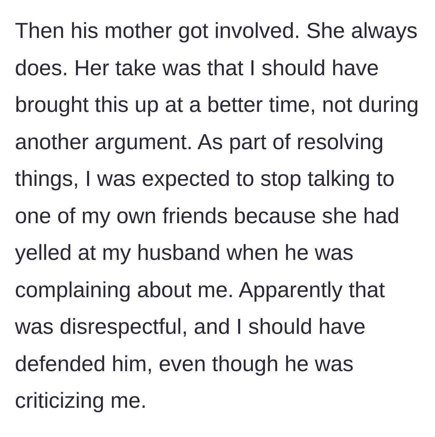 Story part 7 - The mother-in-law intervenes, demanding the wife cut off her own friend as retaliation.