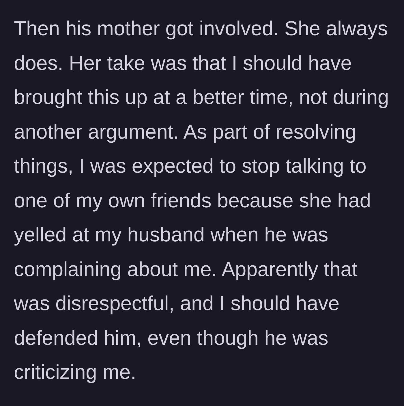 Story part 7 - The mother-in-law intervenes, demanding the wife cut off her own friend as retaliation.