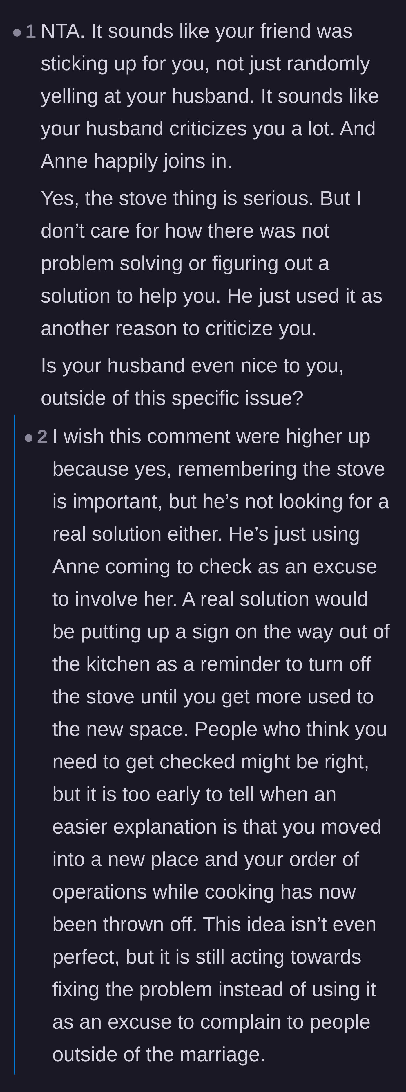 Comment thread 4 - A commenter pointing out that the husband used the mistake to criticize his wife instead of finding a solution.