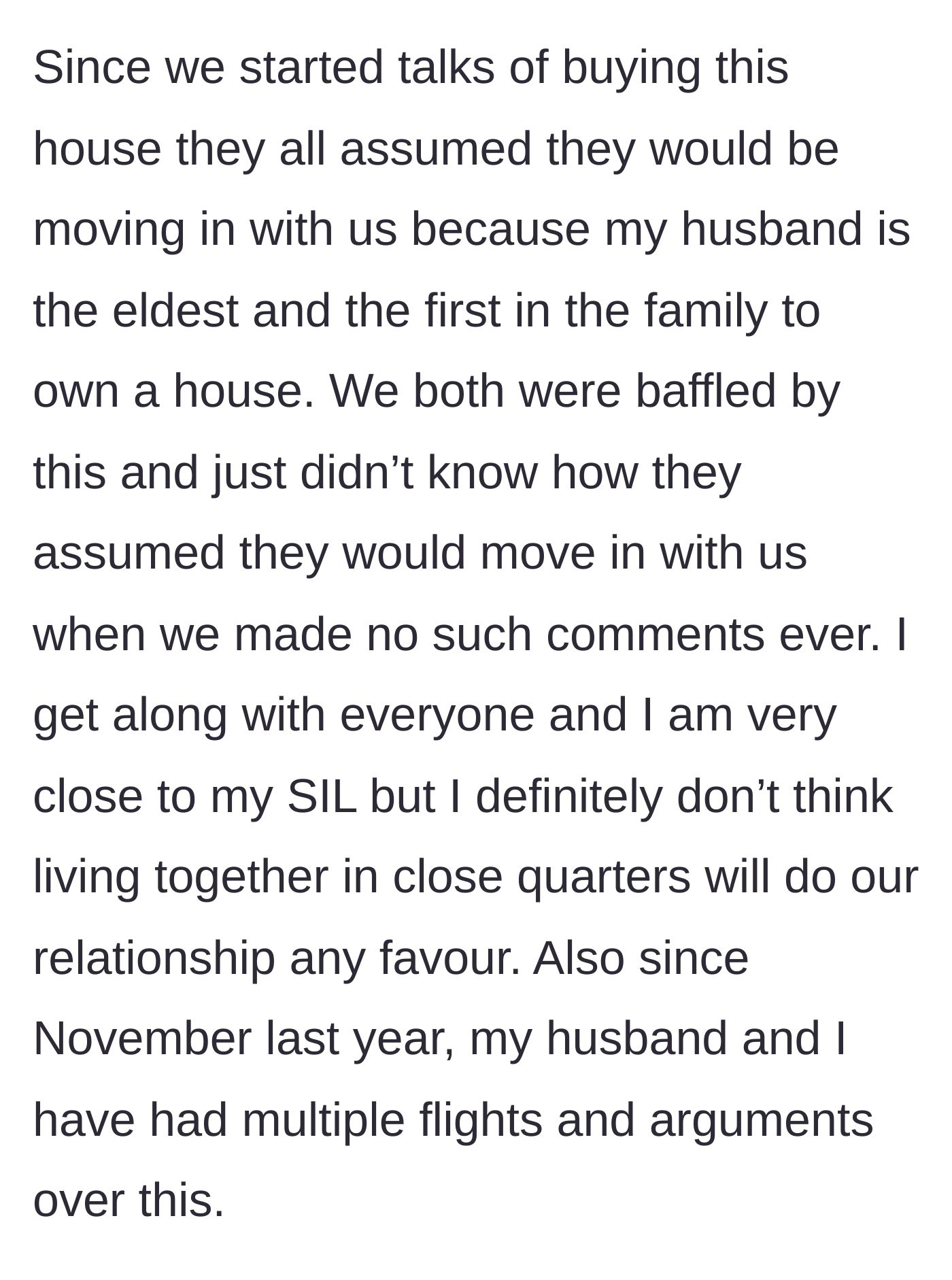 Story part 2 - The in-laws assumed they were moving into the new house because the husband is the eldest son, leading to massive arguments between the couple.