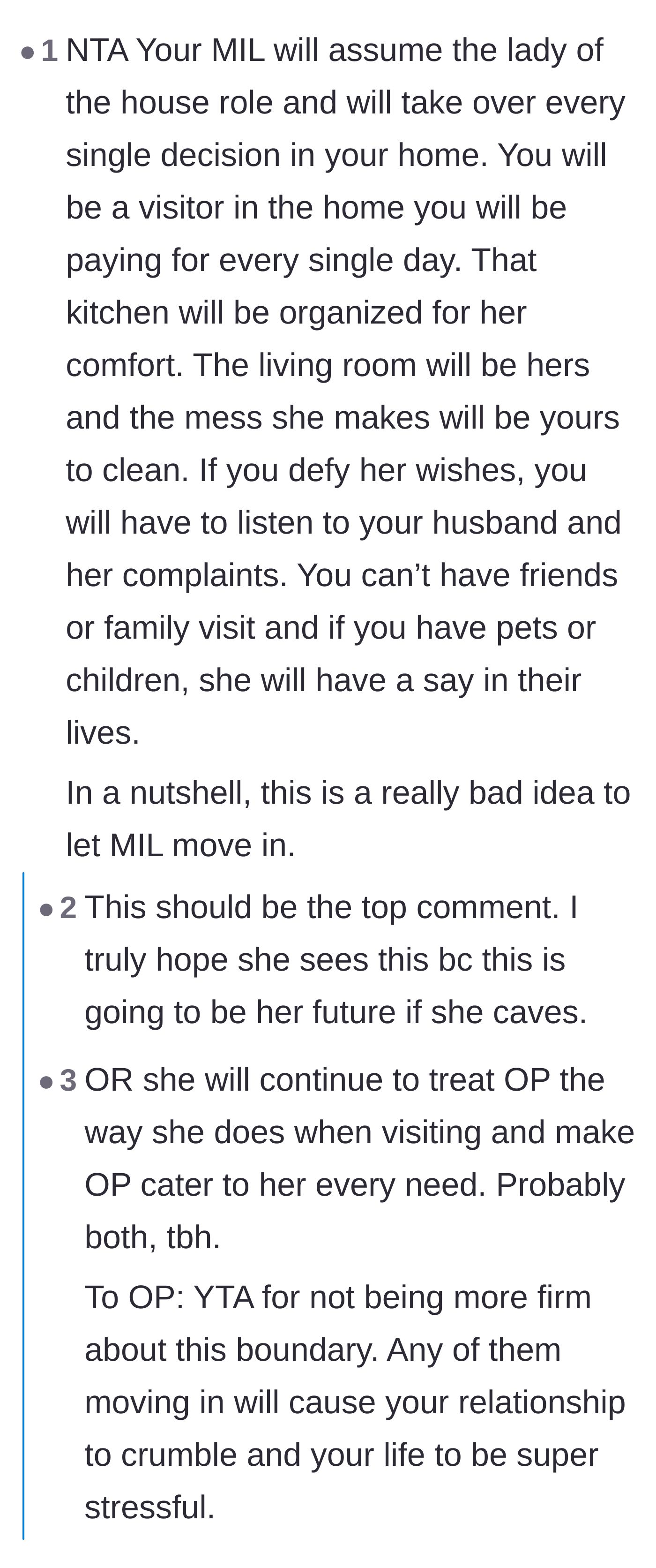 Comment thread 2 - Commenters predicting the mother-in-law will take over the new house and turn the wife into a servant.
