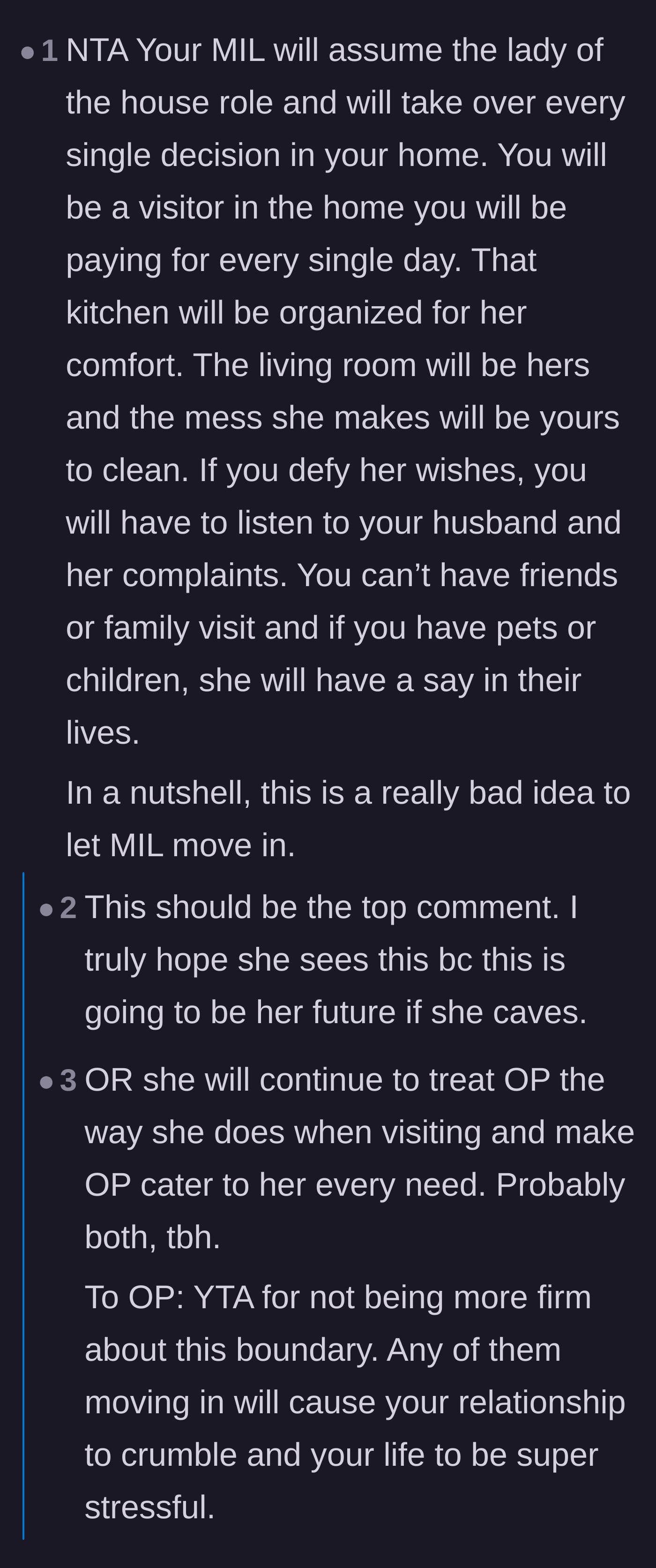 Comment thread 2 - Commenters predicting the mother-in-law will take over the new house and turn the wife into a servant.