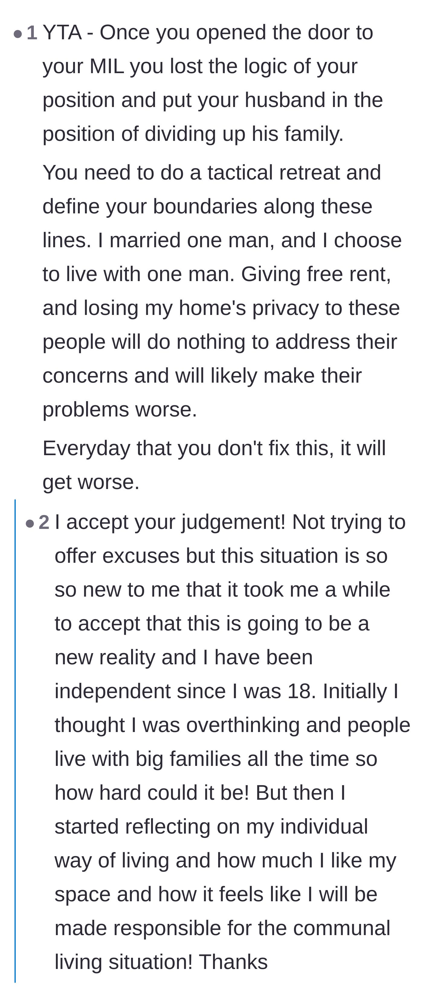 Comment thread 4 - Suggestions for the wife to retract her compromise and use a forced sale of the house as leverage.