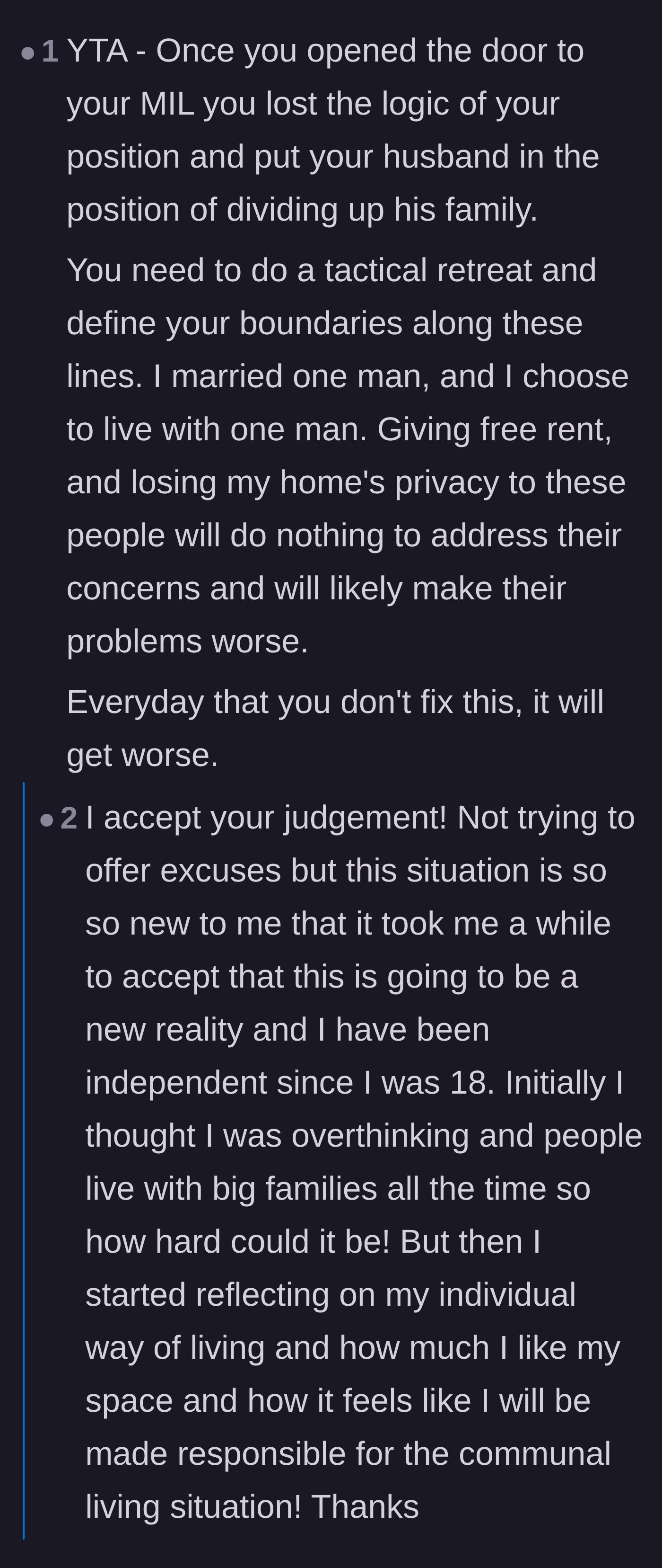 Comment thread 4 - Suggestions for the wife to retract her compromise and use a forced sale of the house as leverage.