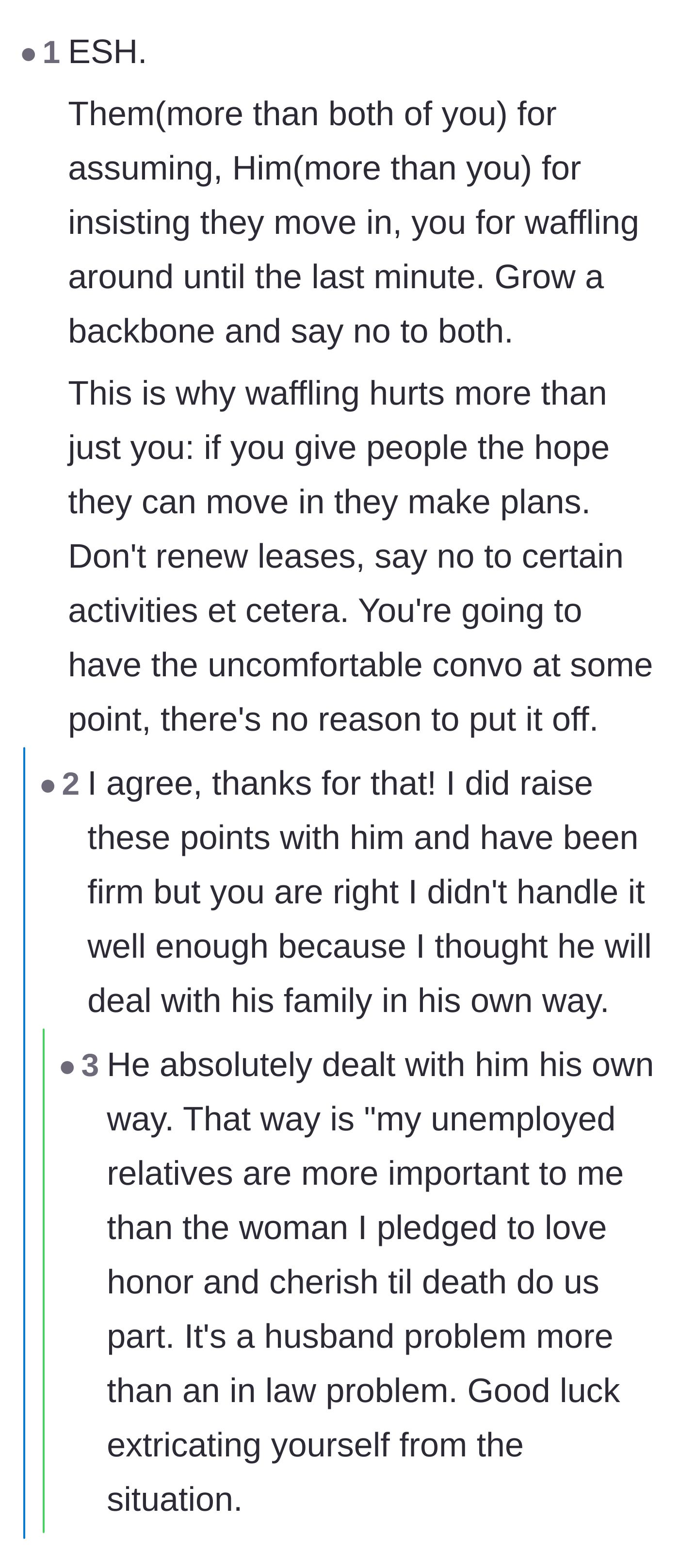 Comment thread 5 - A thread discovering that the husband is already paying half the in-laws' rent, making the situation even worse.