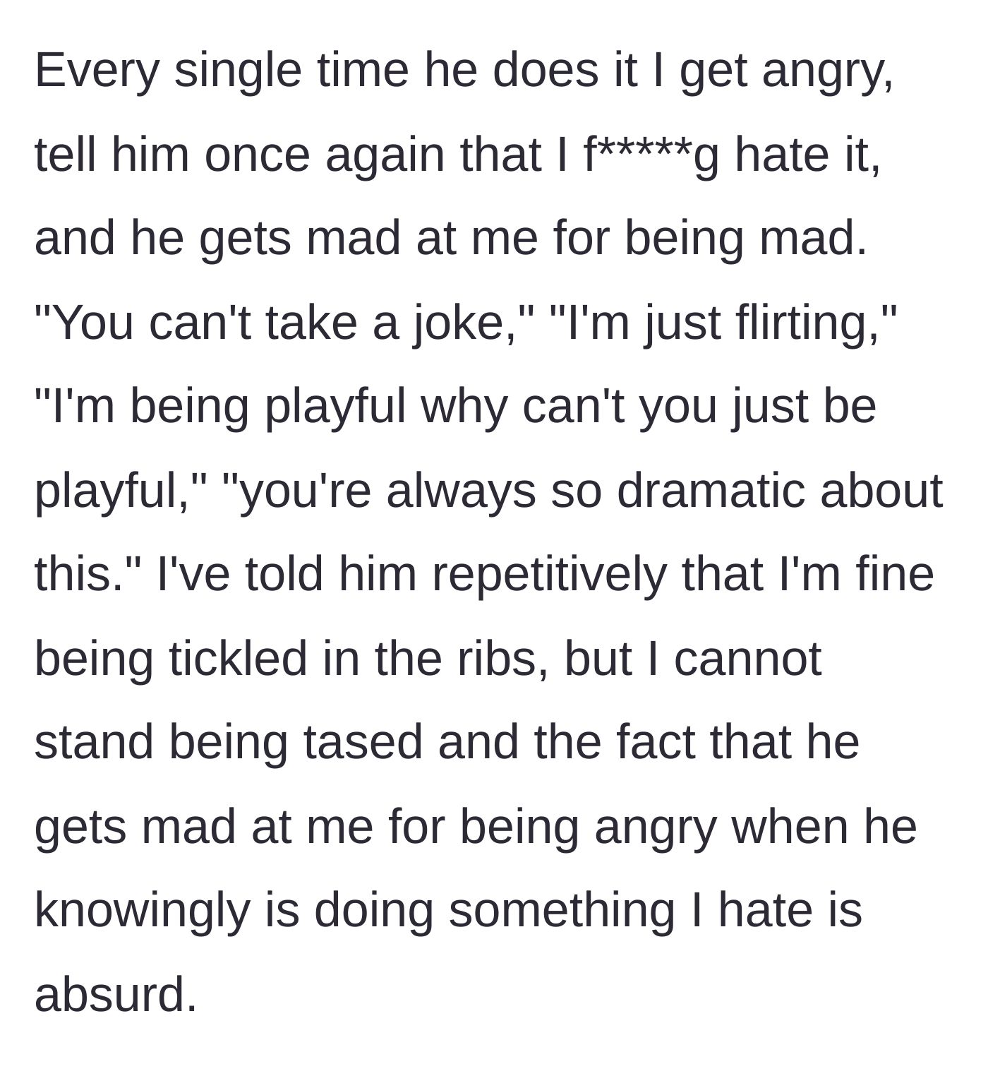 Story part 4 - Husband dismisses her anger, calling her dramatic and claiming he is just flirting or joking.