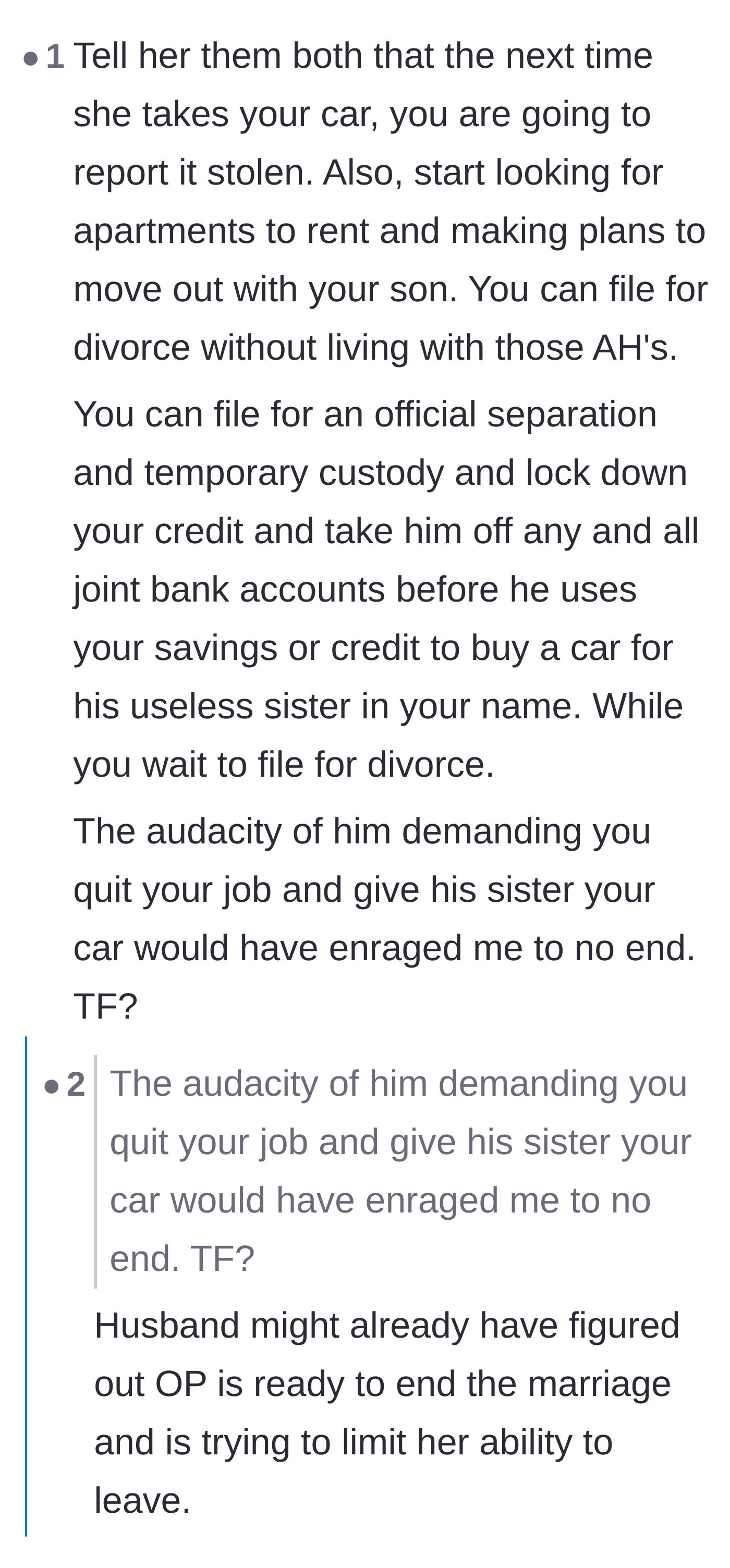 Comment thread 2 - Commenters theorizing that the husband was intentionally trying to financially and physically trap his wife at home.