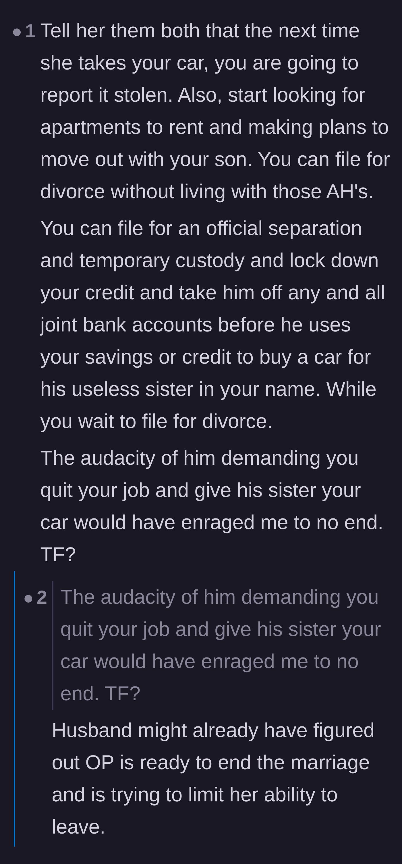 Comment thread 2 - Commenters theorizing that the husband was intentionally trying to financially and physically trap his wife at home.