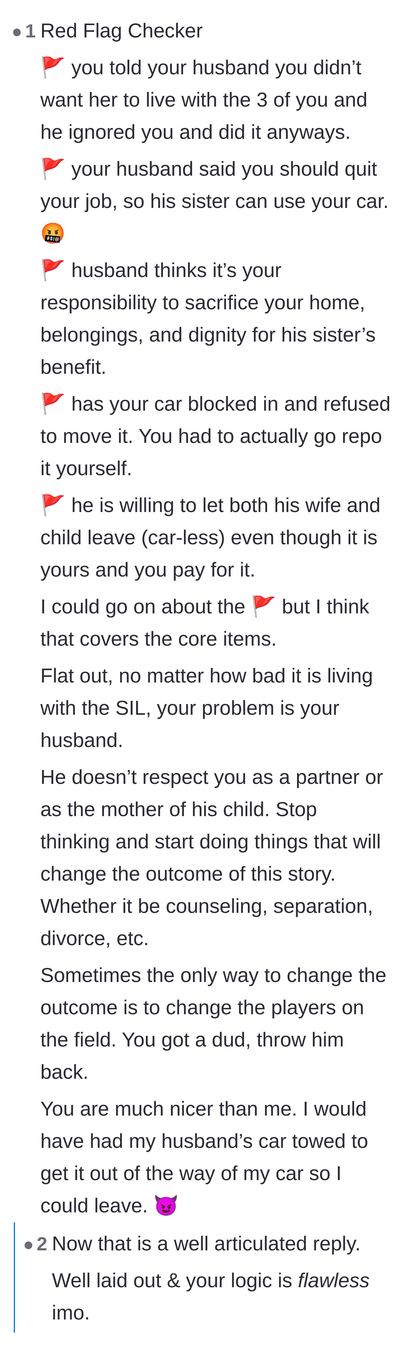 Comment thread 5 - A detailed list of red flags breaking down exactly how the husband failed as a partner.