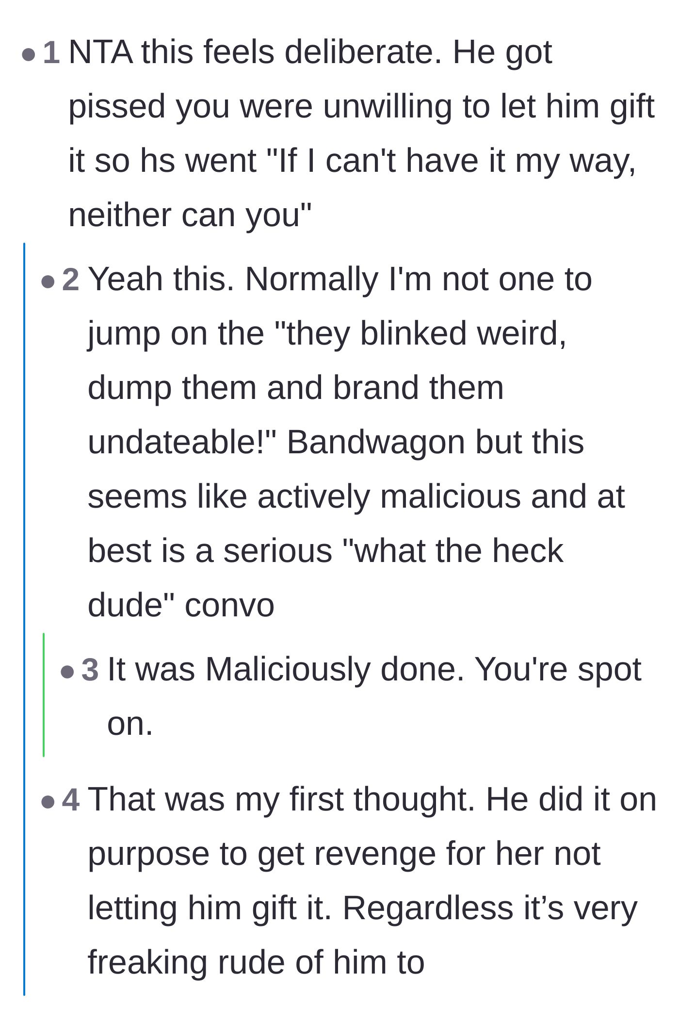Comment thread 6 - A discussion on the underlying spite and retaliatory nature of the husband consuming the protected items.