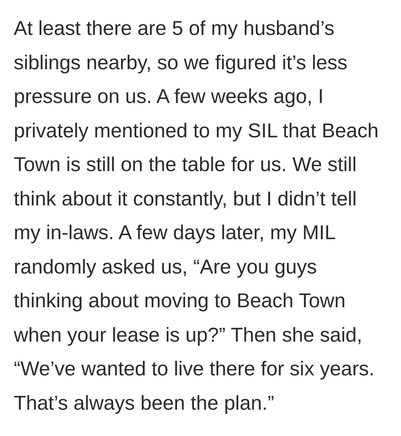 Story part 4 - The mother-in-law stealing the couple's six-year dream narrative after a sister-in-law leaked a secret.