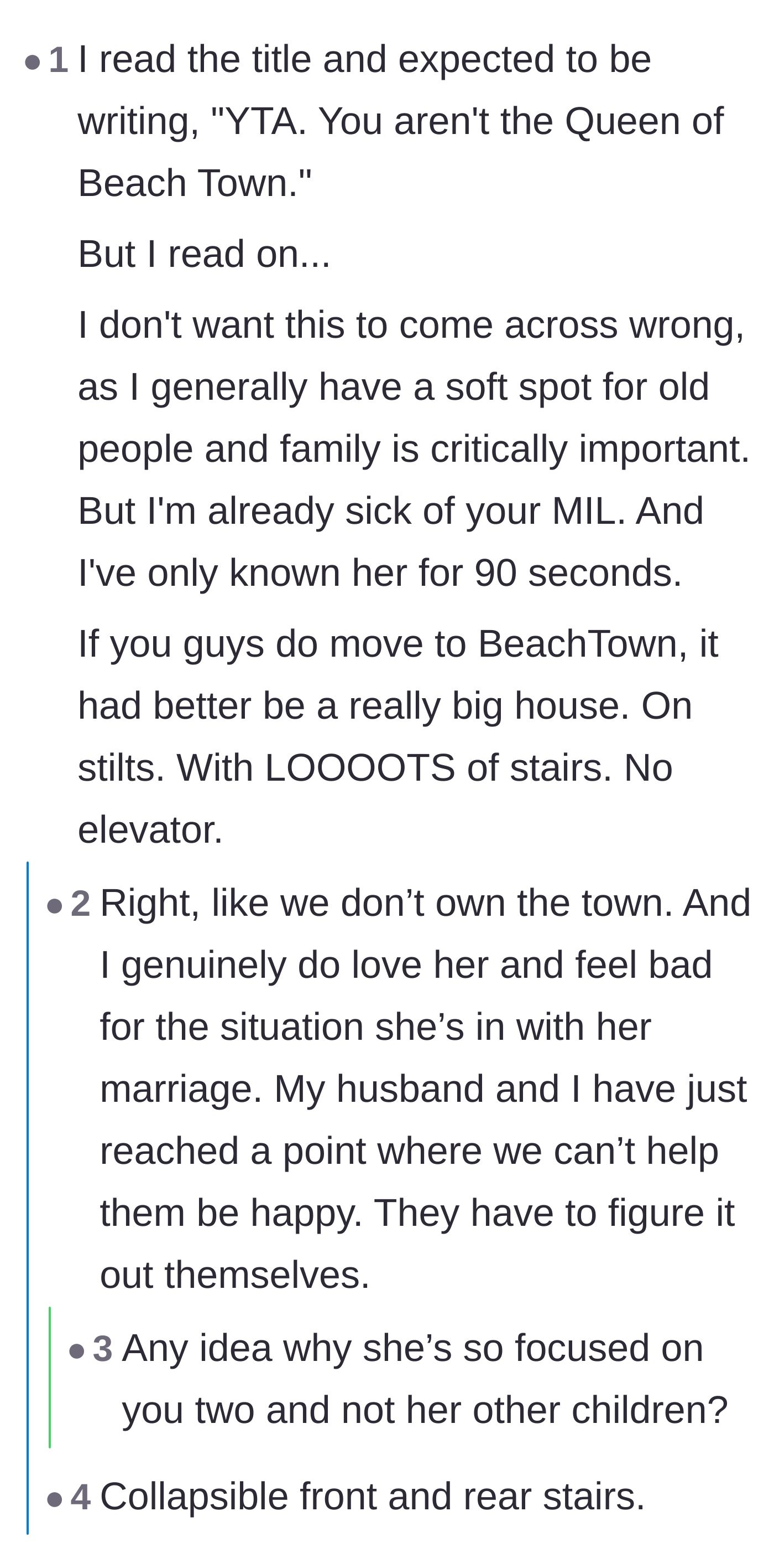 Comment thread 2 - Speculation about why the mother-in-law's other children keep their distance and suggestions for physical boundaries.