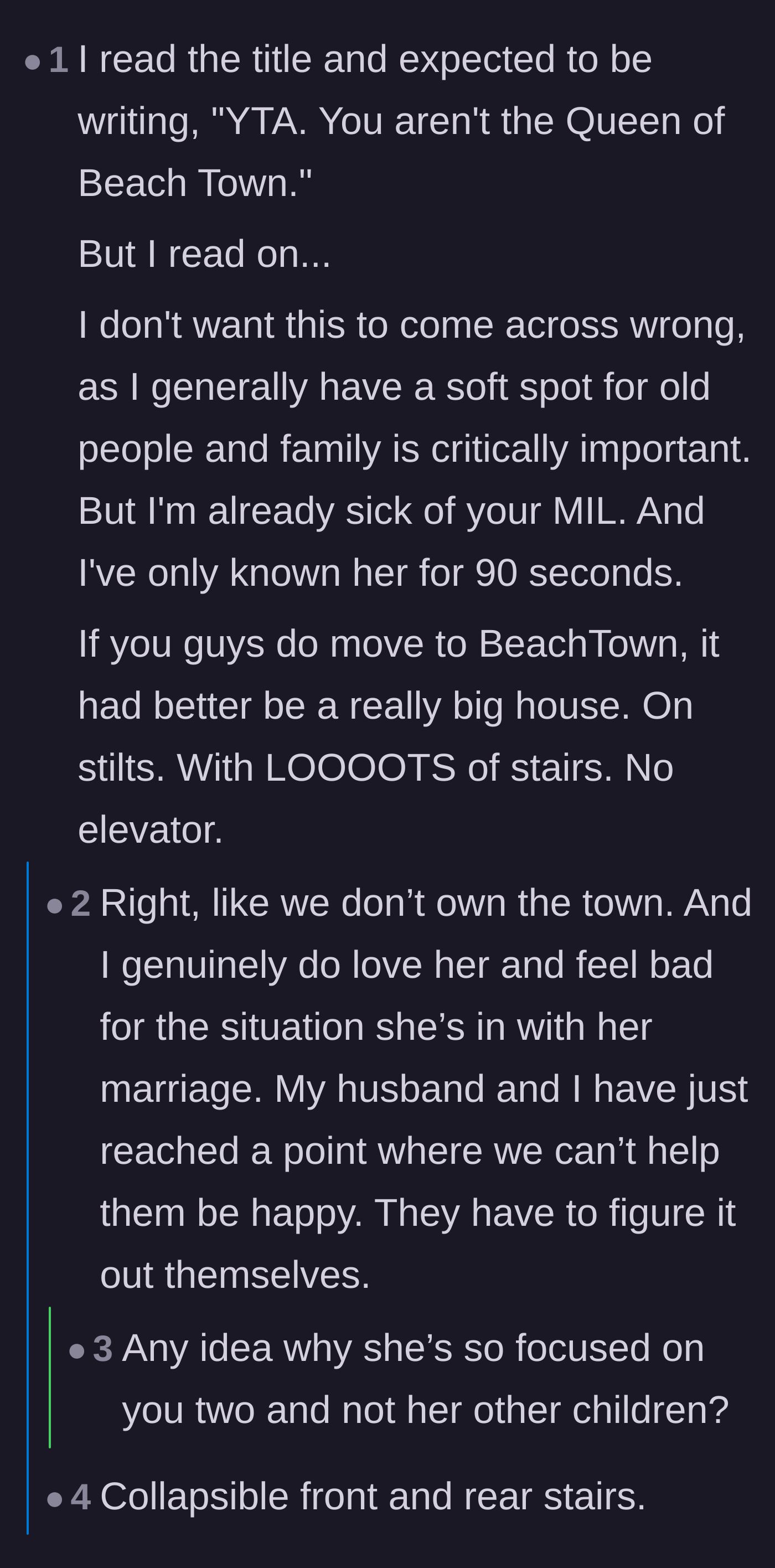Comment thread 2 - Speculation about why the mother-in-law's other children keep their distance and suggestions for physical boundaries.