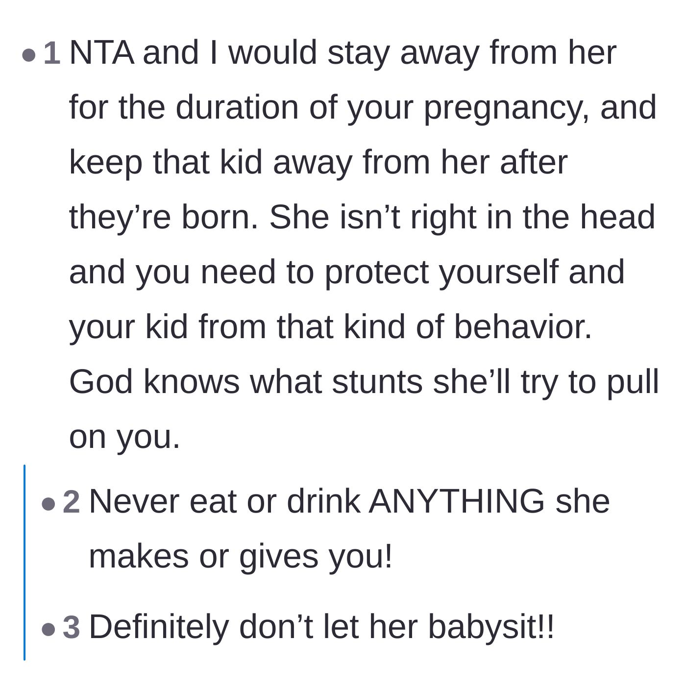 Comment thread 1 - Readers issuing urgent warnings to protect the unborn baby from the sister-in-law