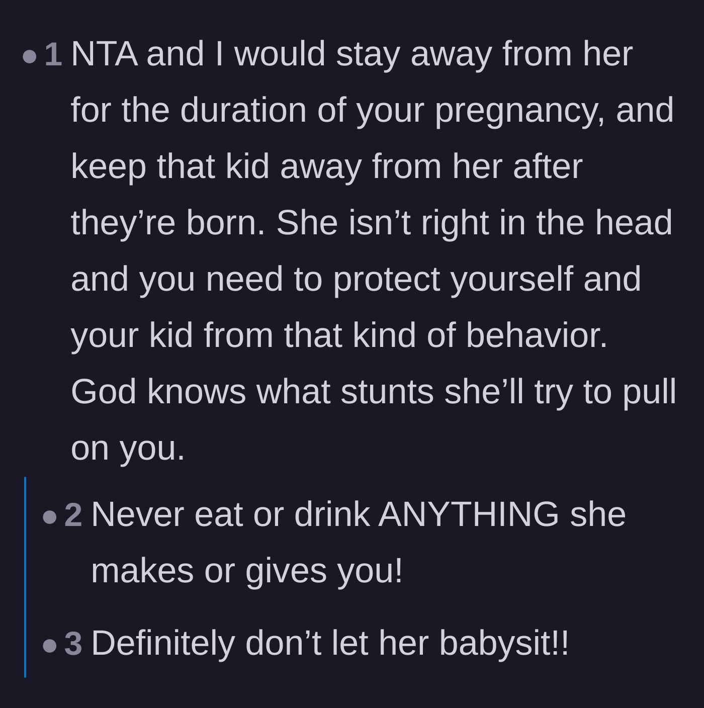 Comment thread 1 - Readers issuing urgent warnings to protect the unborn baby from the sister-in-law
