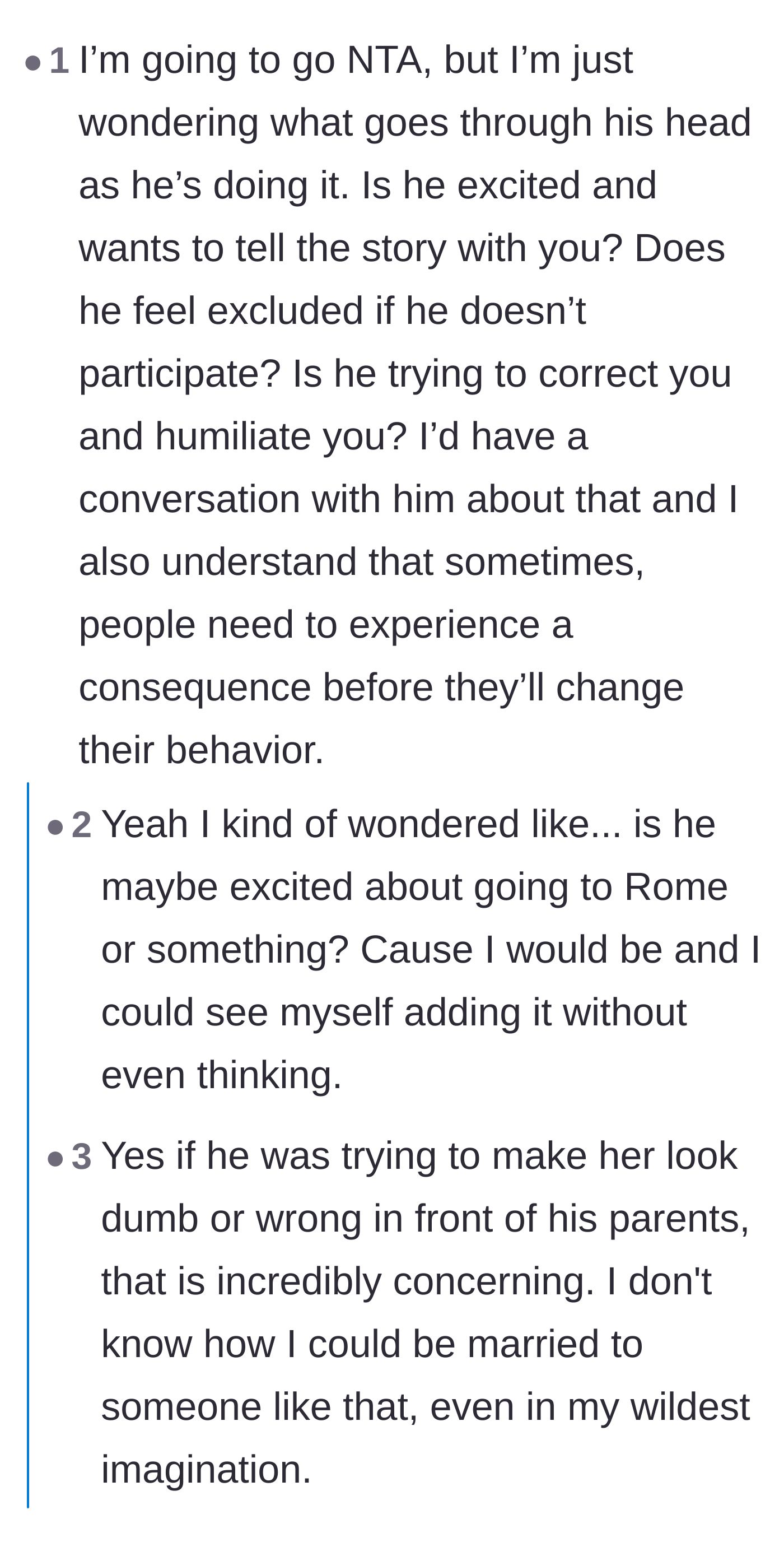 Comment thread 4 - A debate on whether the husband was just excitedly joining the conversation or being intentionally rude.