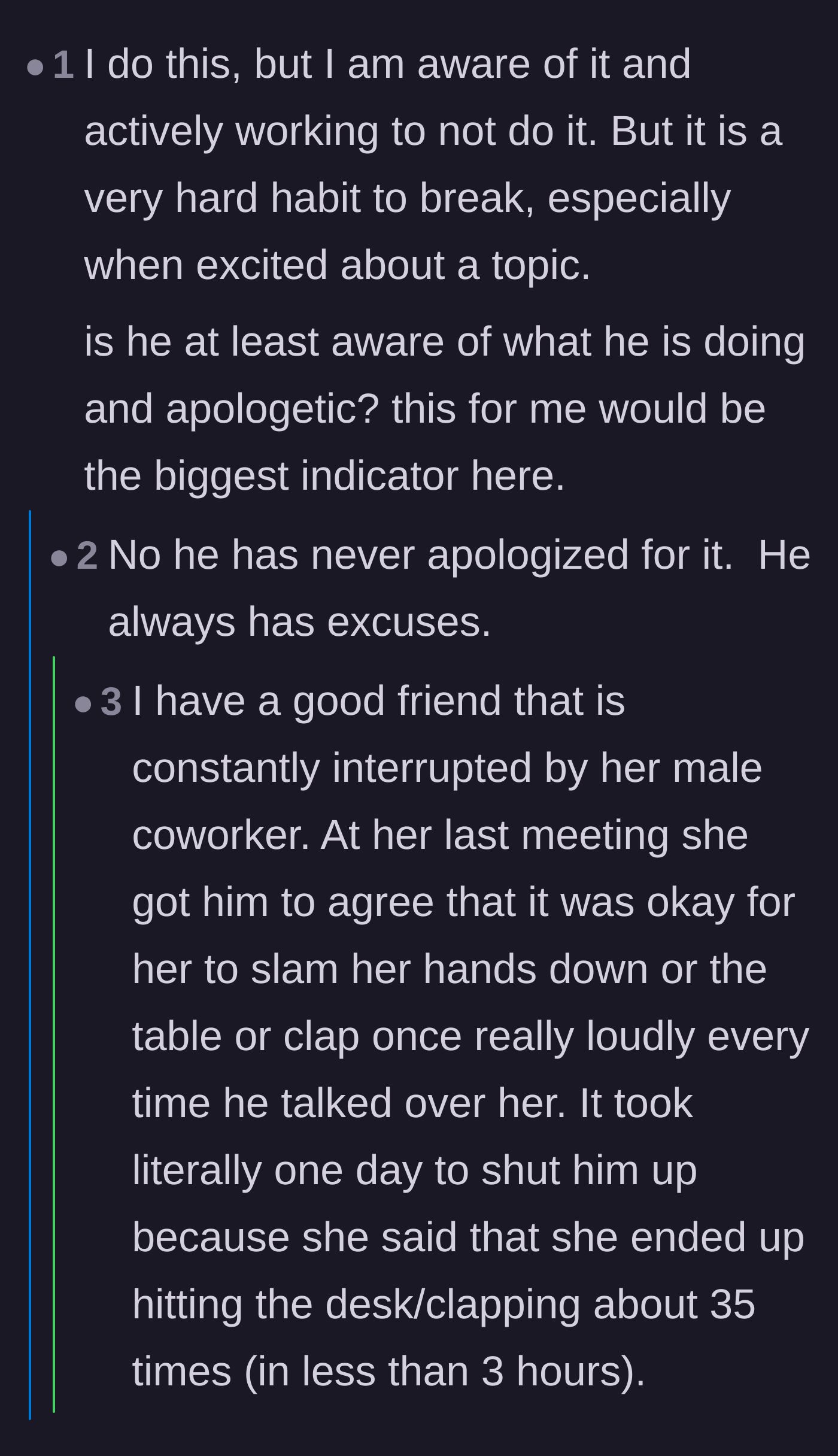 Comment thread 6 - Commenters with ADHD explaining how they learned not to interrupt, validating that the husband has no excuse.