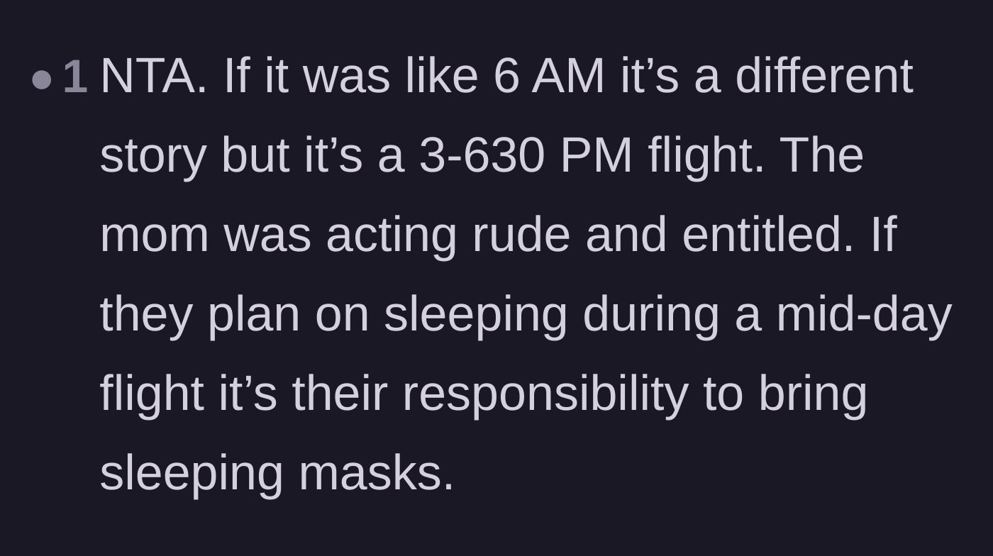 Comment thread 5 - Discussion highlighting that mid-afternoon flights do not carry the same blackout etiquette as overnight travel.