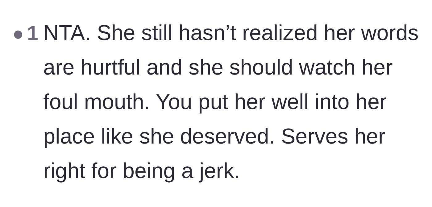 Comment thread 5 - Applauding the brother for firmly putting his cruel sister in her place.