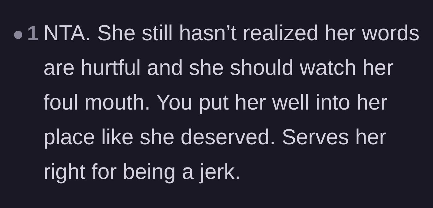 Comment thread 5 - Applauding the brother for firmly putting his cruel sister in her place.