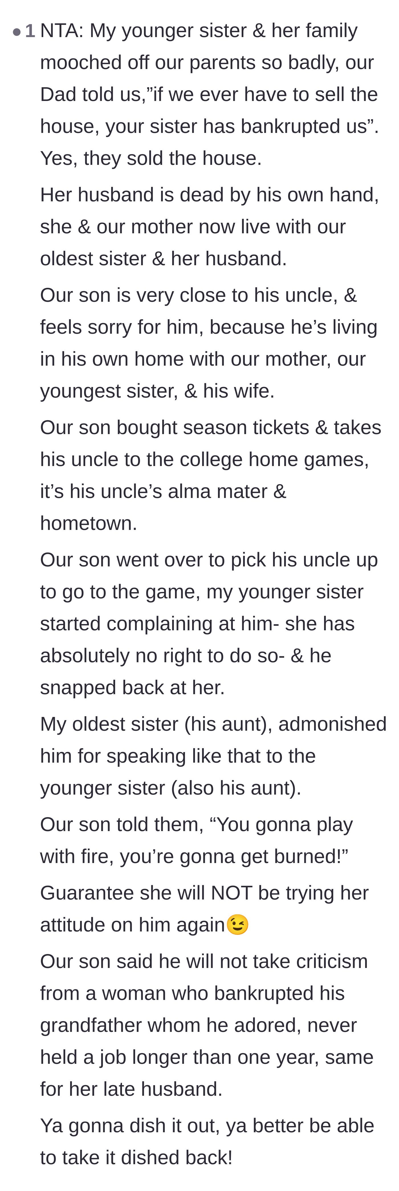 Comment thread 6 - Sharing a personal anecdote about snapping back at an entitled, toxic relative who pushed too far.