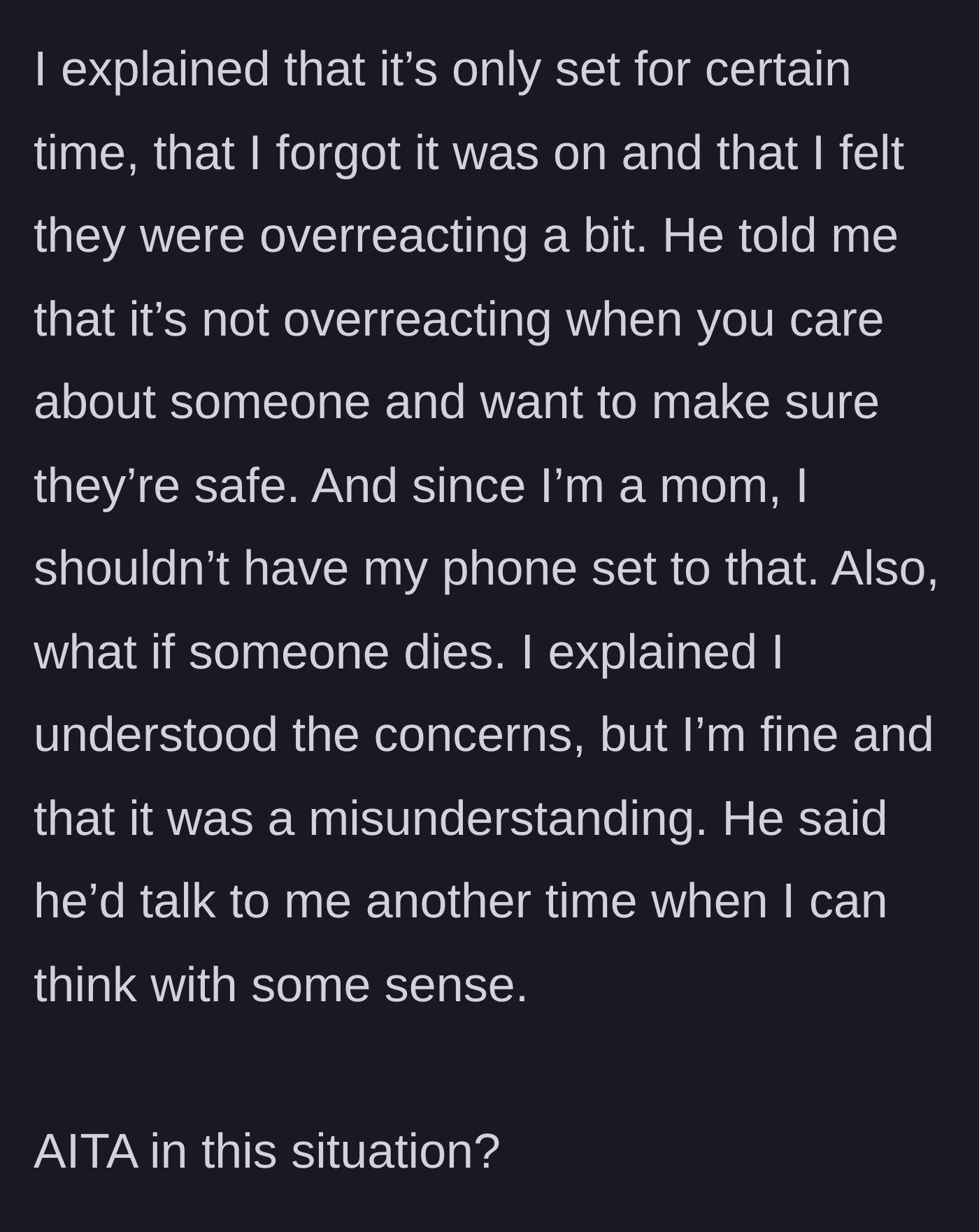 Story part 4 - The father uses extreme guilt-trips about emergencies and her own motherhood to justify their overreaction before dismissing her.