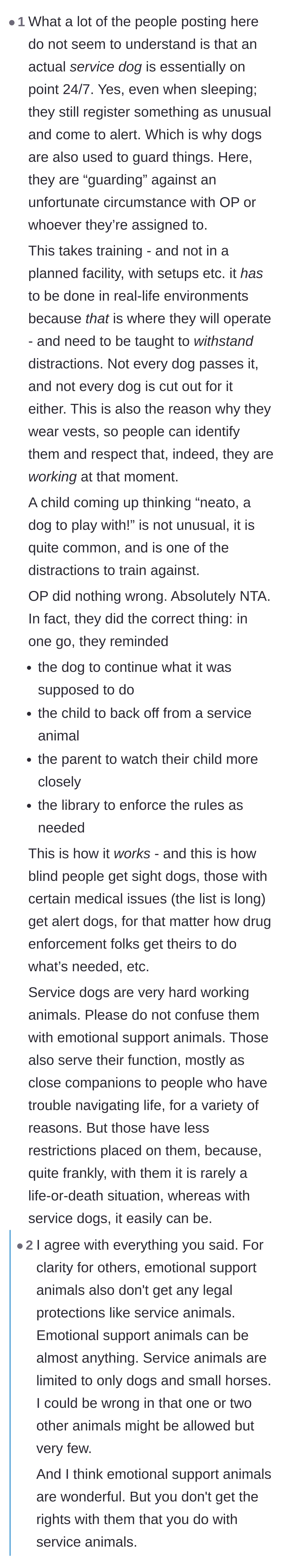 Comment thread 1 - A deep dive into the rigorous, real-world training of service dogs and the legal distinctions between them and emotional support animals.