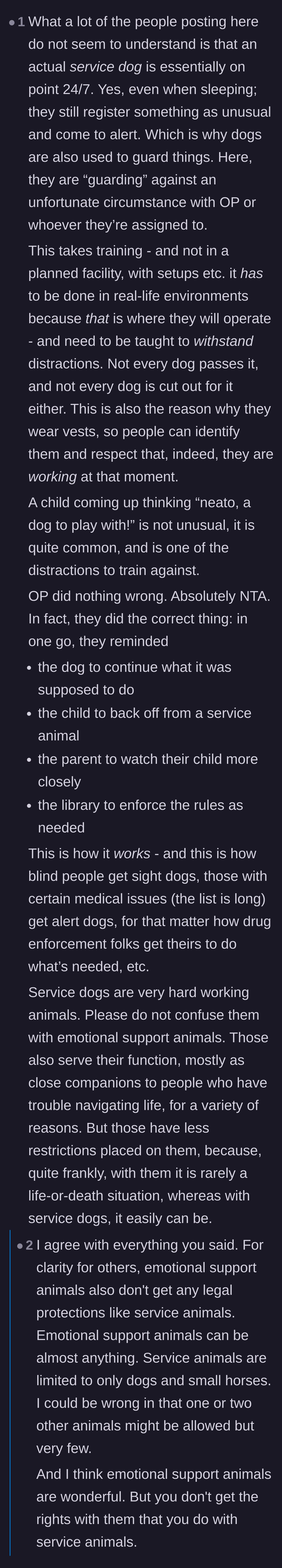 Comment thread 1 - A deep dive into the rigorous, real-world training of service dogs and the legal distinctions between them and emotional support animals.