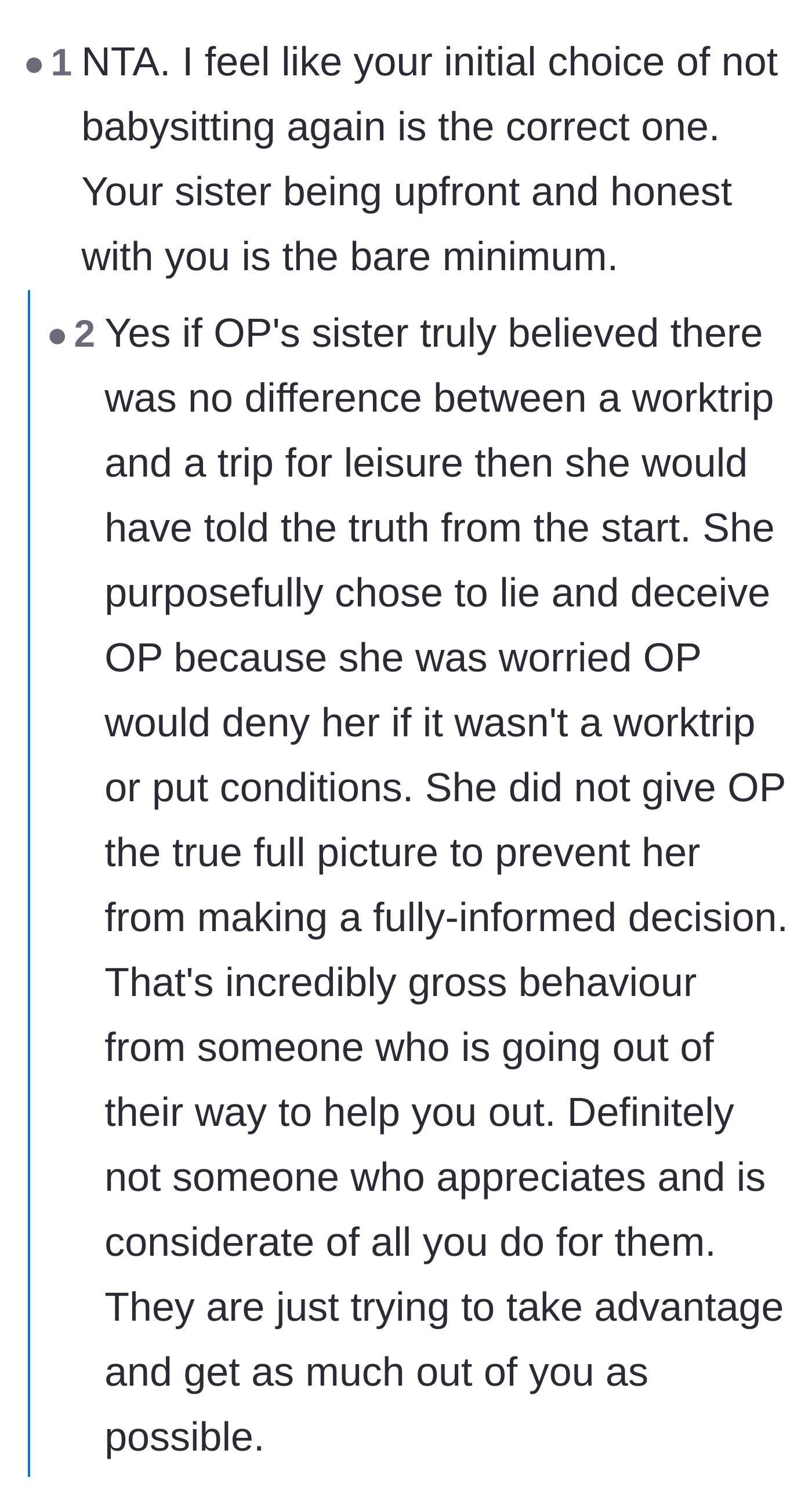 Comment thread 3 - Commenters analyze how the sister intentionally withheld information to prevent the main character from making an informed decision.