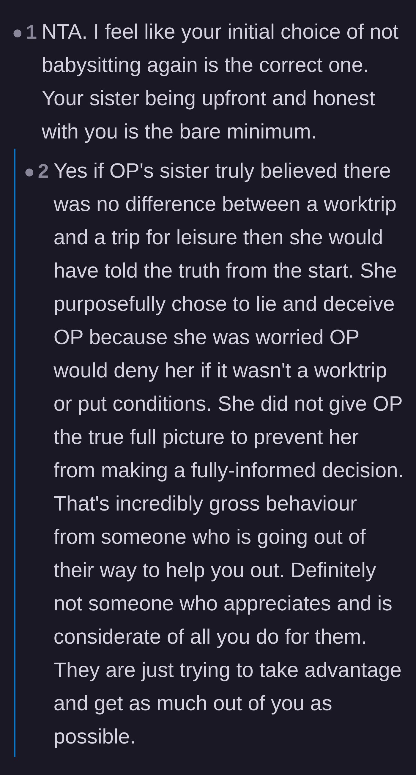 Comment thread 3 - Commenters analyze how the sister intentionally withheld information to prevent the main character from making an informed decision.