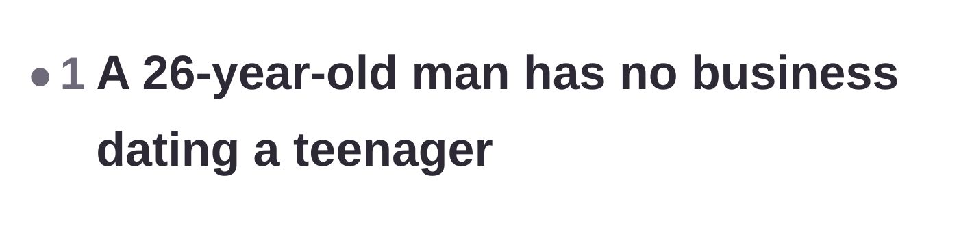 Comment thread 2 - A direct statement calling out the inappropriateness of a 26-year-old man dating a teenager.
