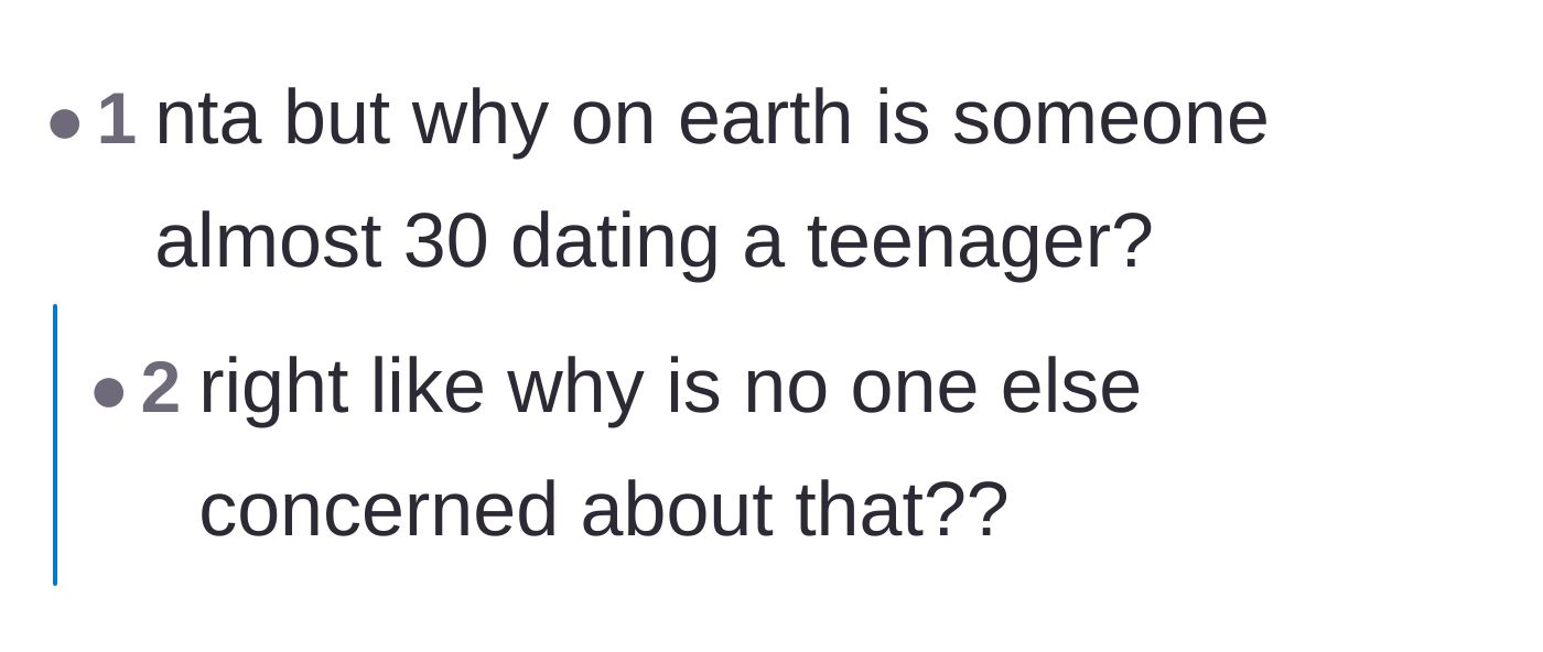 Comment thread 5 - Readers agreeing and questioning why an almost 30-year-old is dating a 19-year-old.