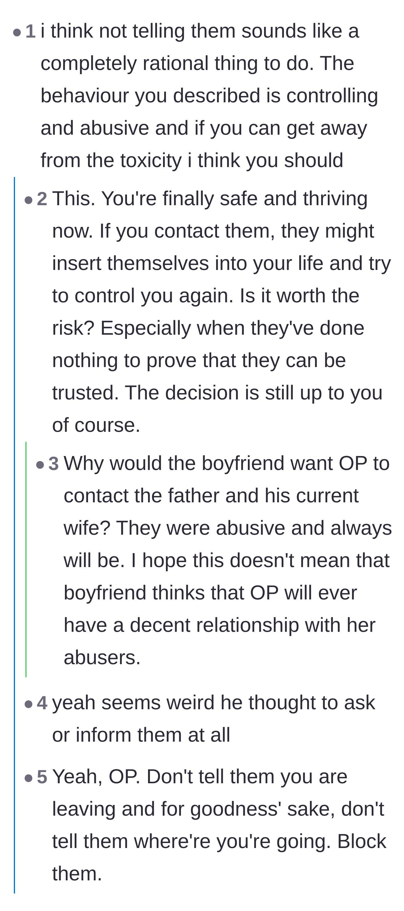 Comment thread 1 - Readers warn about the risks of breaking no-contact and how the stepmother might retaliate with weaponized welfare checks.