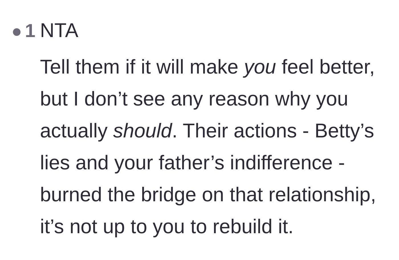 Comment thread 2 - A reminder that the father and stepmother burned the relationship bridge, not the daughter.