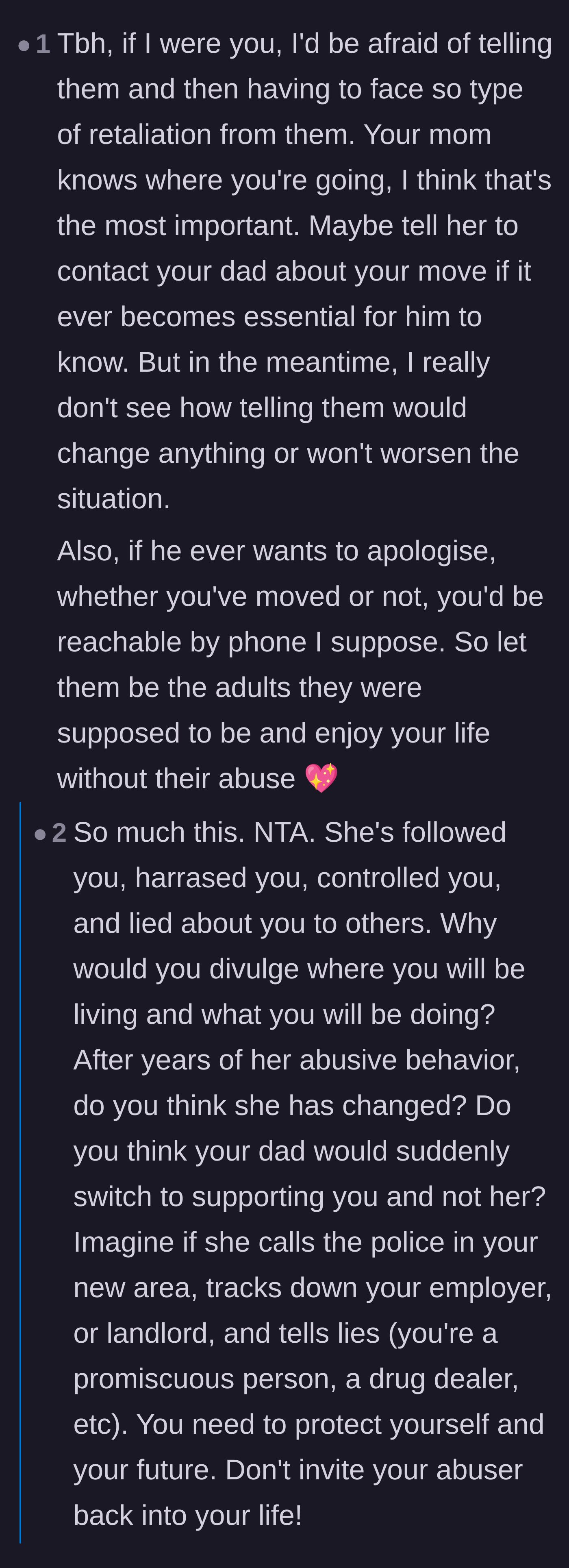 Comment thread 4 - Commenters express genuine fear that giving the stepmother a new address could lead to stalking or career sabotage.