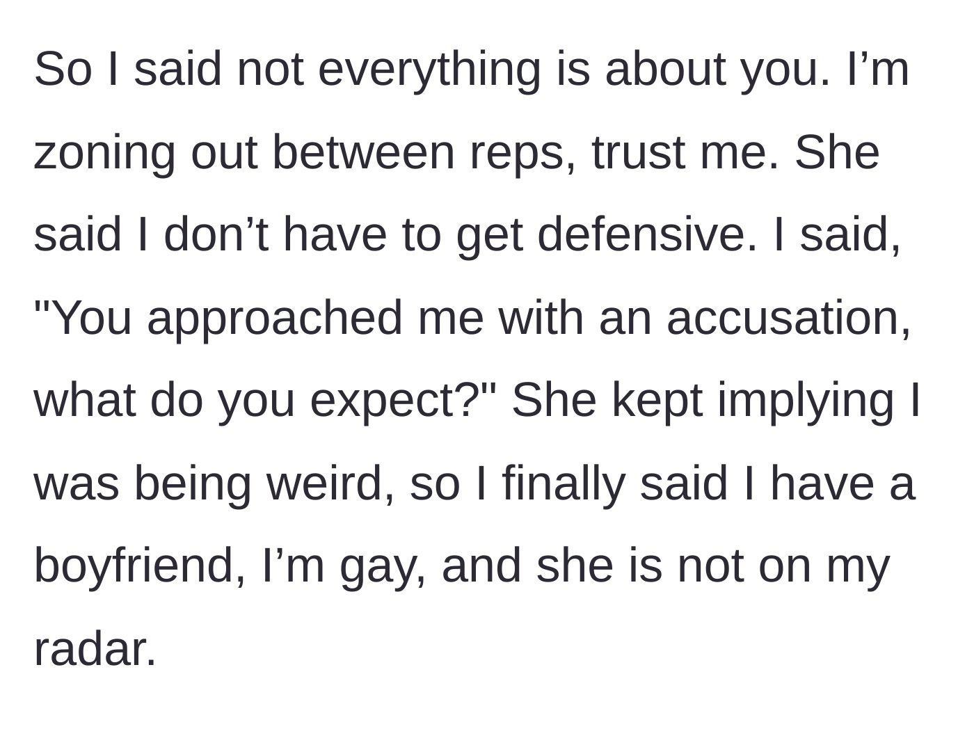 Story part 5 - The main character bluntly reveals he is gay