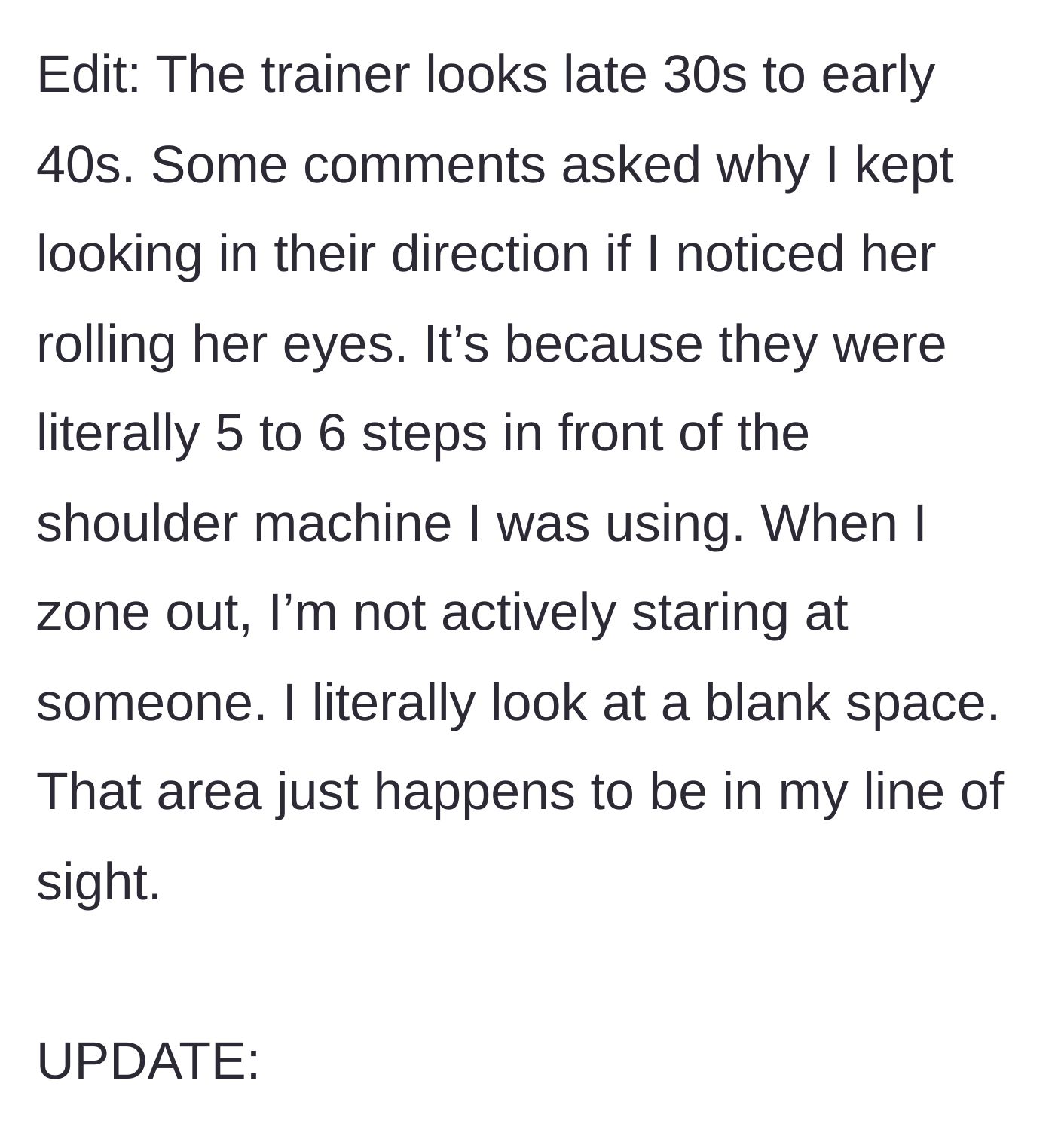 Story part 7 - Clarification on the gym's physical layout and distance