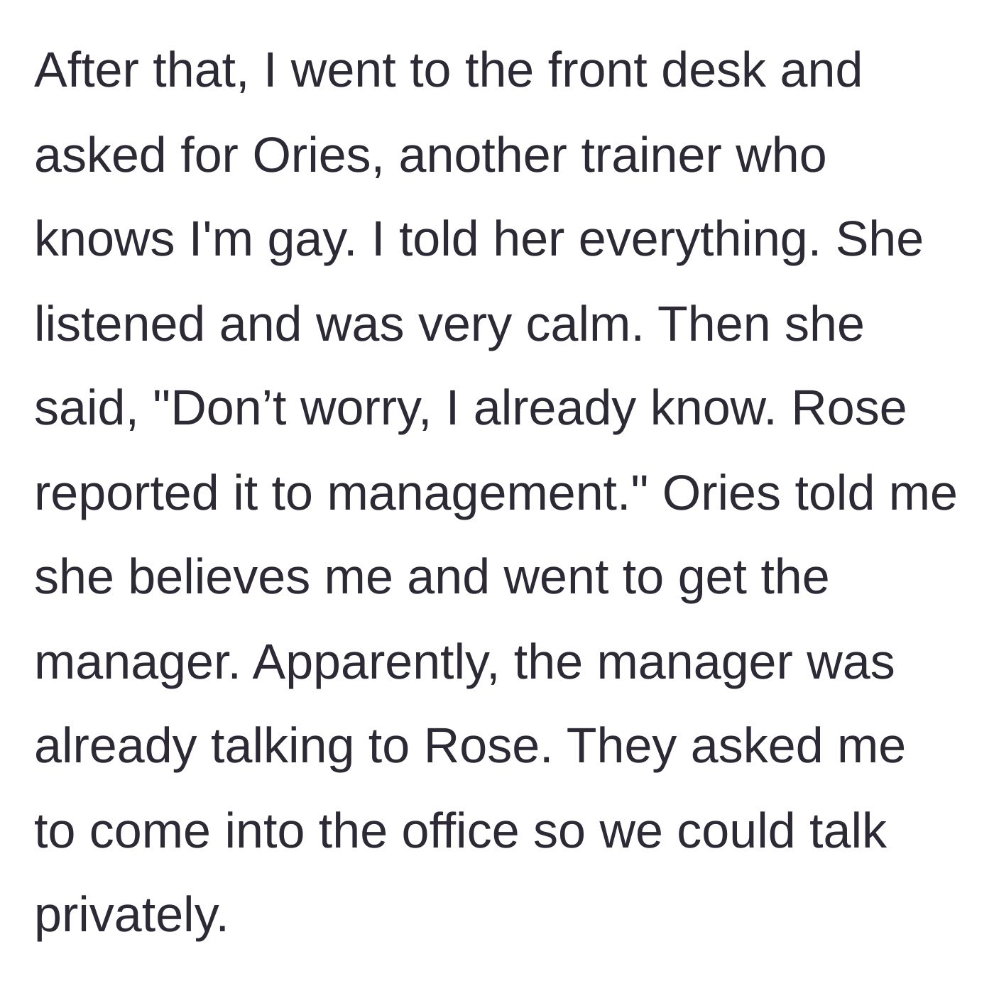 Story part 9 - Speaking with a friendly colleague who reveals management involvement