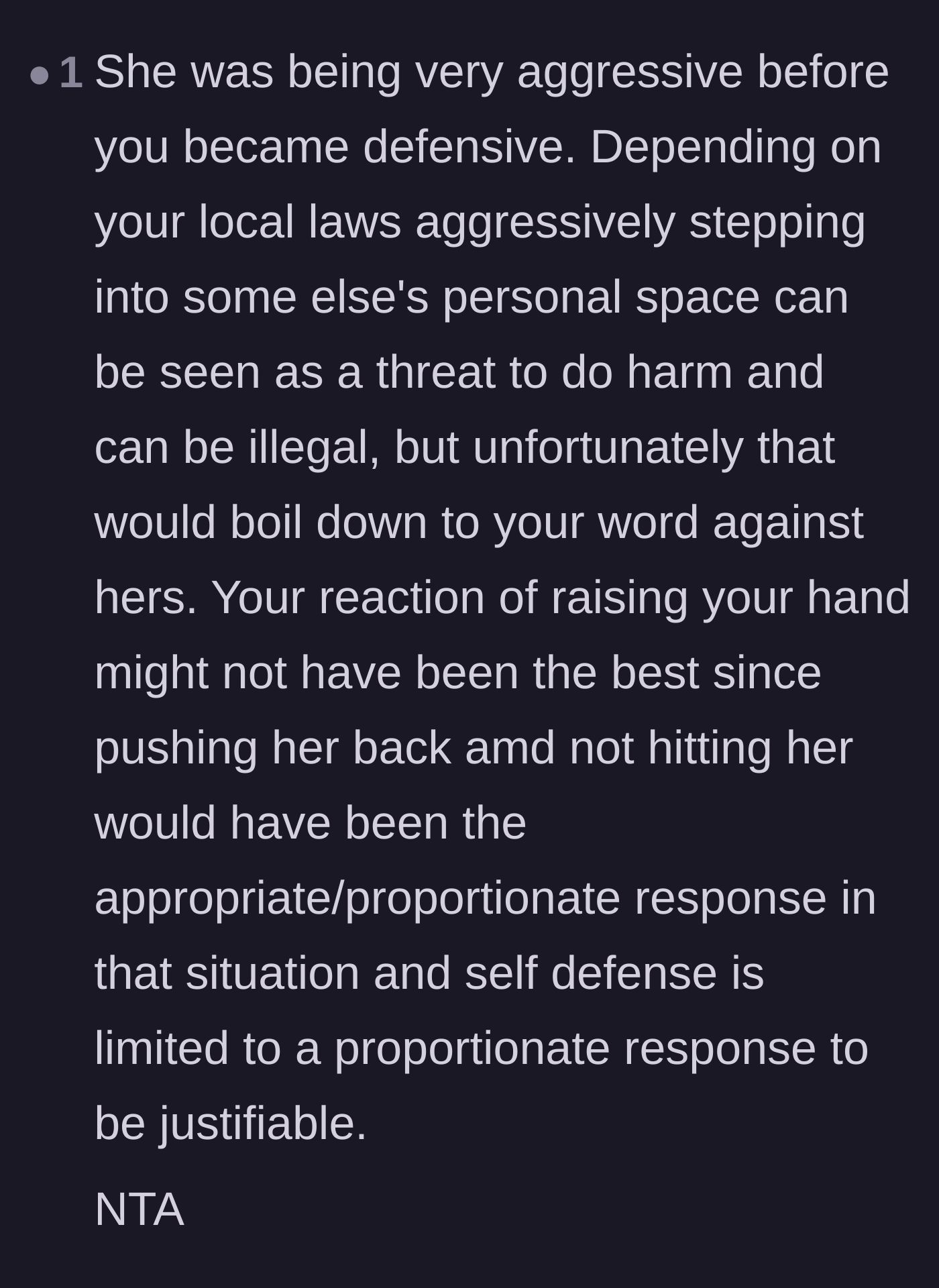 Comment thread 5 - Breakdown of the legal and physical implications of stepping into someone's space and what constitutes proportionate self-defense.