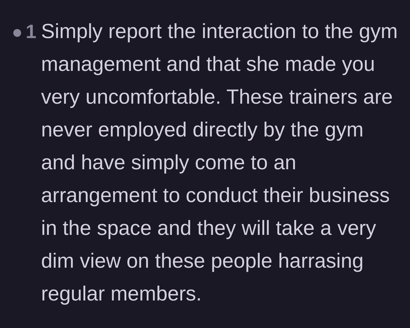 Comment thread 6 - Advice on navigating gym management structures and the financial reality of independent trainers alienating paying members.